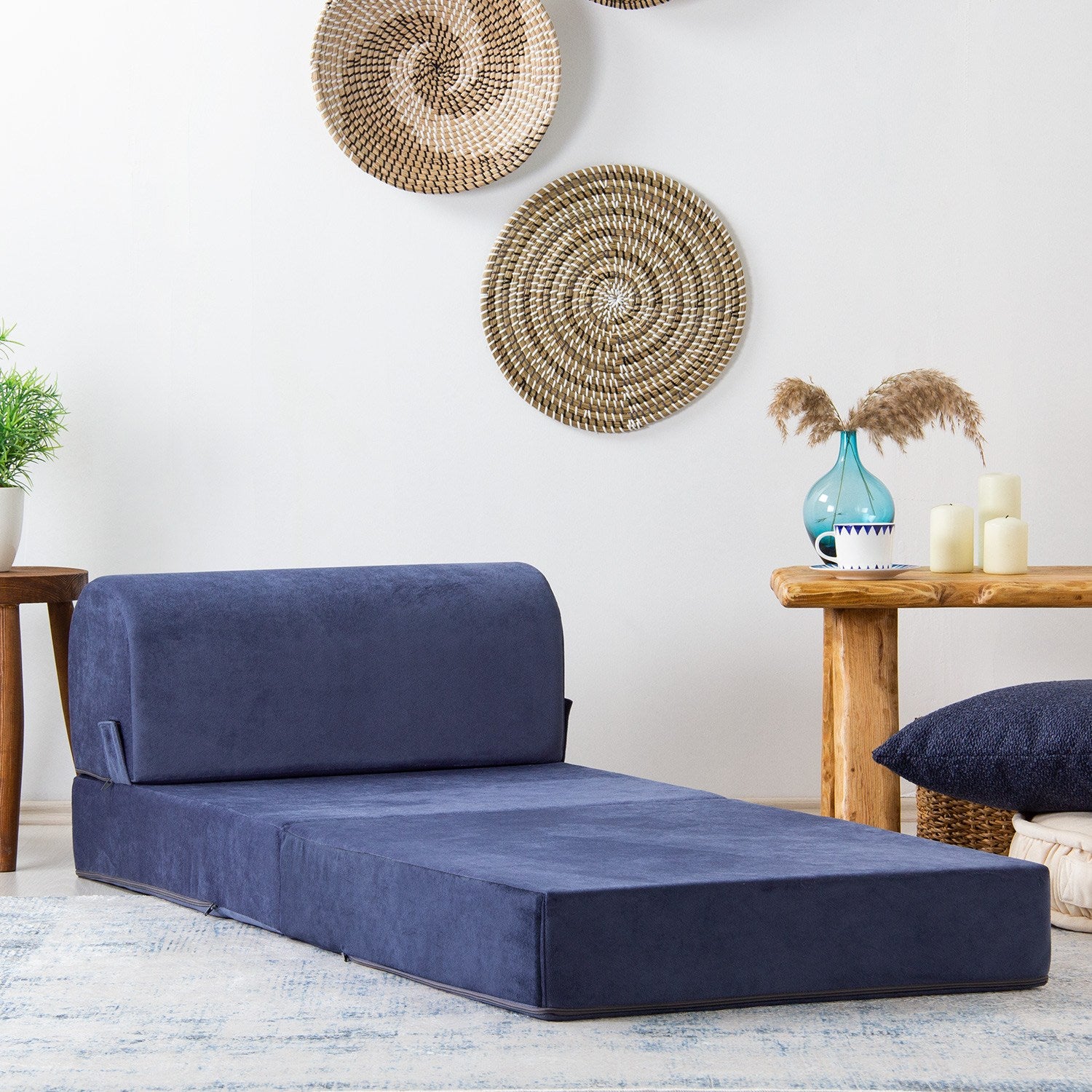 Sofá-Cama Magic Blue - Veludo Premium Individual