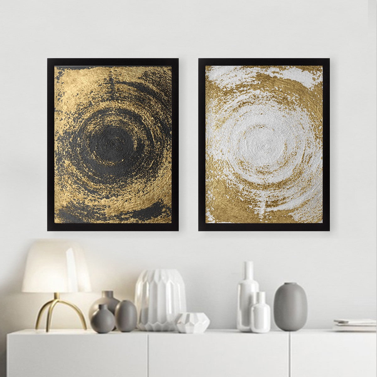Pinturas Decorativas Elegantes em Moldura (2 Peças), 34 x 44 cm | 100% MDF, 2 cm de Espessura, Moldura de Plástico Durável | Perfeitas para Amantes de Decoração e Arte