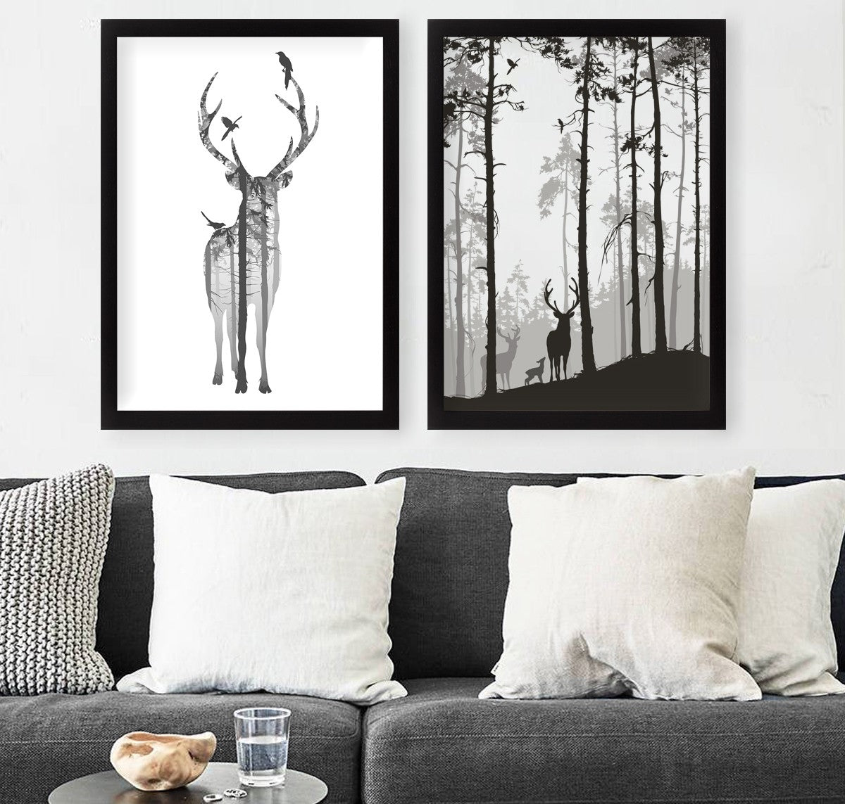Pinturas Decorativas Elegantes em Moldura (2 Peças), 34 x 44 cm, Brancas e Pretas | 100% MDF, 2 cm de Espessura | Arte de Parede Elegante para Decoração Moderna de Casa