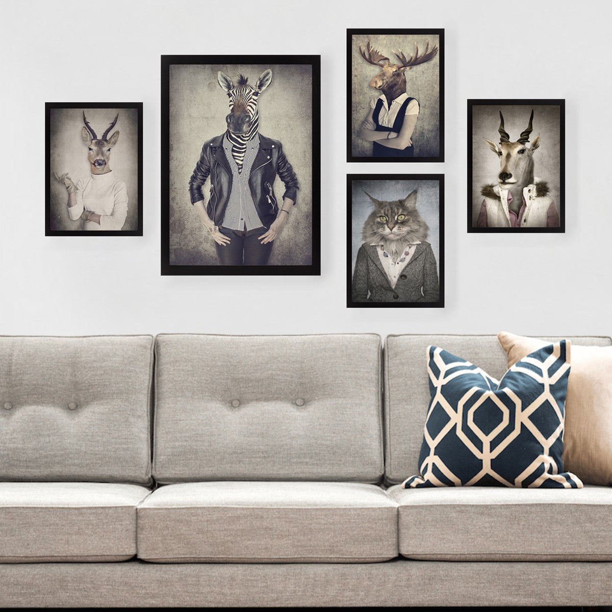 Pinturas elegantes emolduradas em MDF (5 peças), 100% MDF, 2 cm de espessura | 24 x 29 cm (4) e 34 x 44 cm (1) | Perfeitas para decoração e amantes da arte