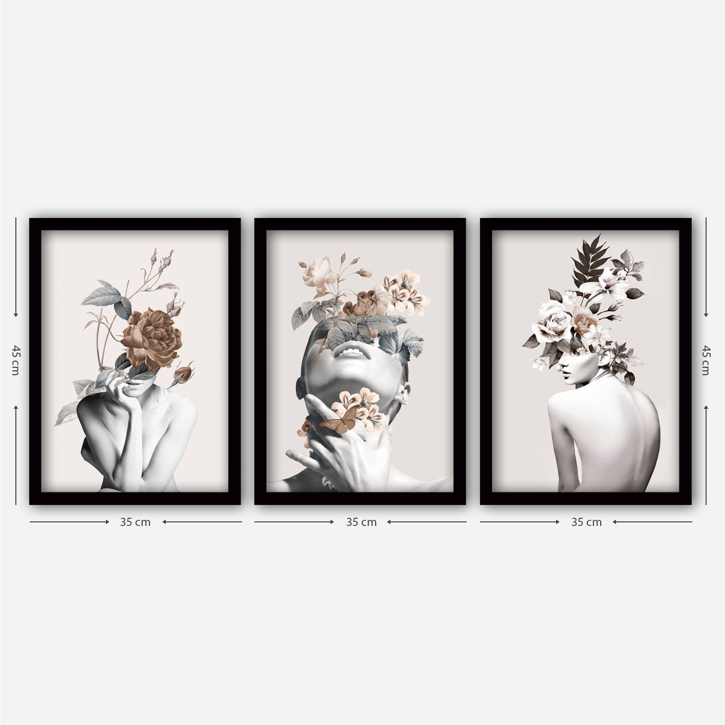 Pinturas Decorativas Elegantes em Moldura (3 Peças), 35 x 45 cm | 100% MDF, 2 cm de Espessura | Arte de Parede Elegante para Decoração de Casa e Escritório, Artista Anônimo