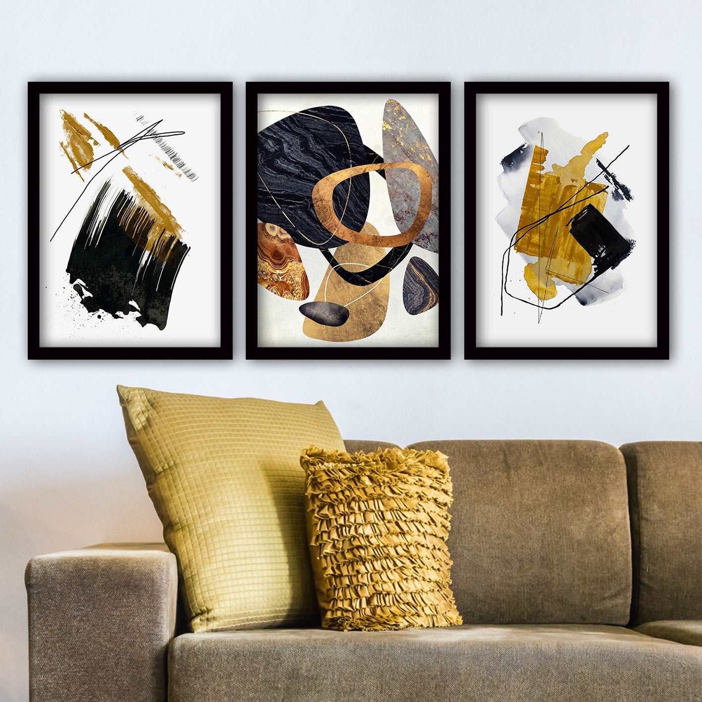 Pinturas Decorativas Elegantes em Moldura (3 Peças), 35 x 45 cm | 100% MDF, 2 cm de Espessura | Arte de Parede Elegante para Decoração de Casa e Escritório, Artista Anônimo