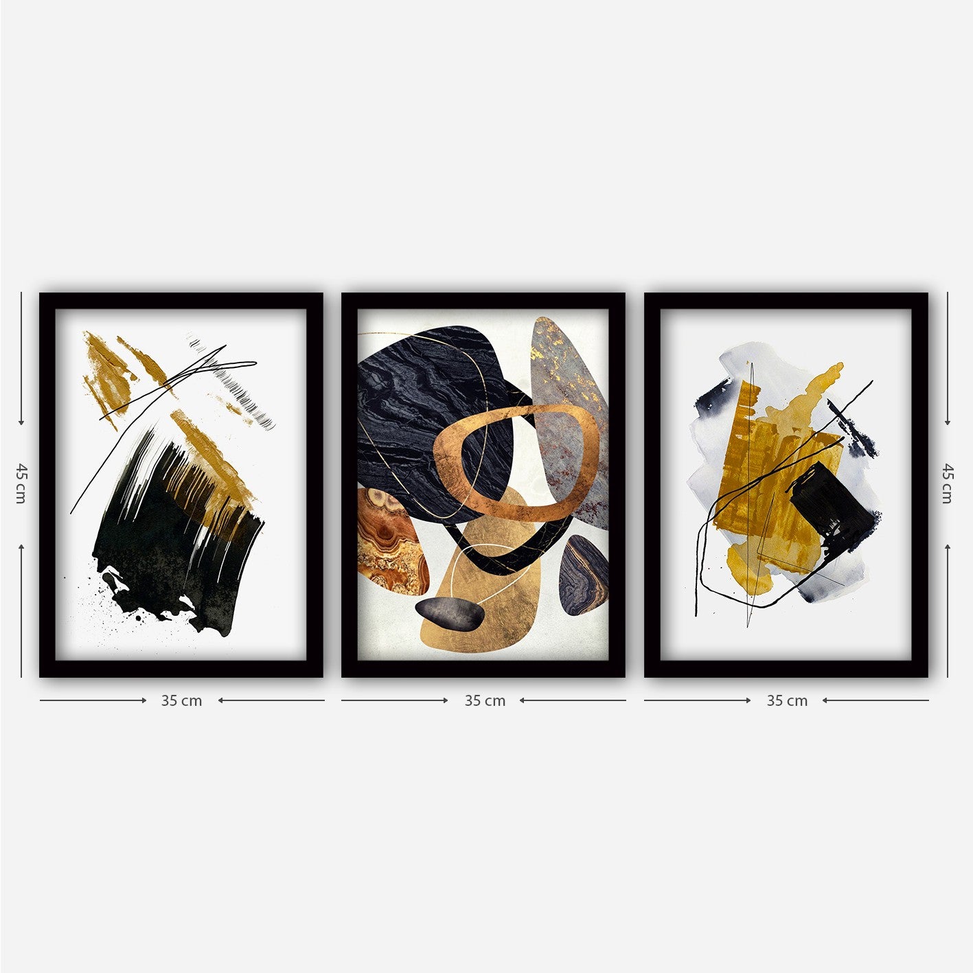 Pinturas Decorativas Elegantes em Moldura (3 Peças), 35 x 45 cm | 100% MDF, 2 cm de Espessura | Arte de Parede Elegante para Decoração de Casa e Escritório, Artista Anônimo