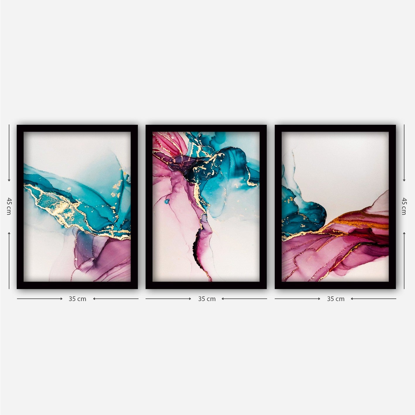 Pinturas Decorativas Elegantes em Moldura (3 Peças), 35 x 45 cm | 100% MDF, 2 cm de Espessura | Arte de Parede Elegante para Decoração de Casa e Escritório, Artista Anônimo