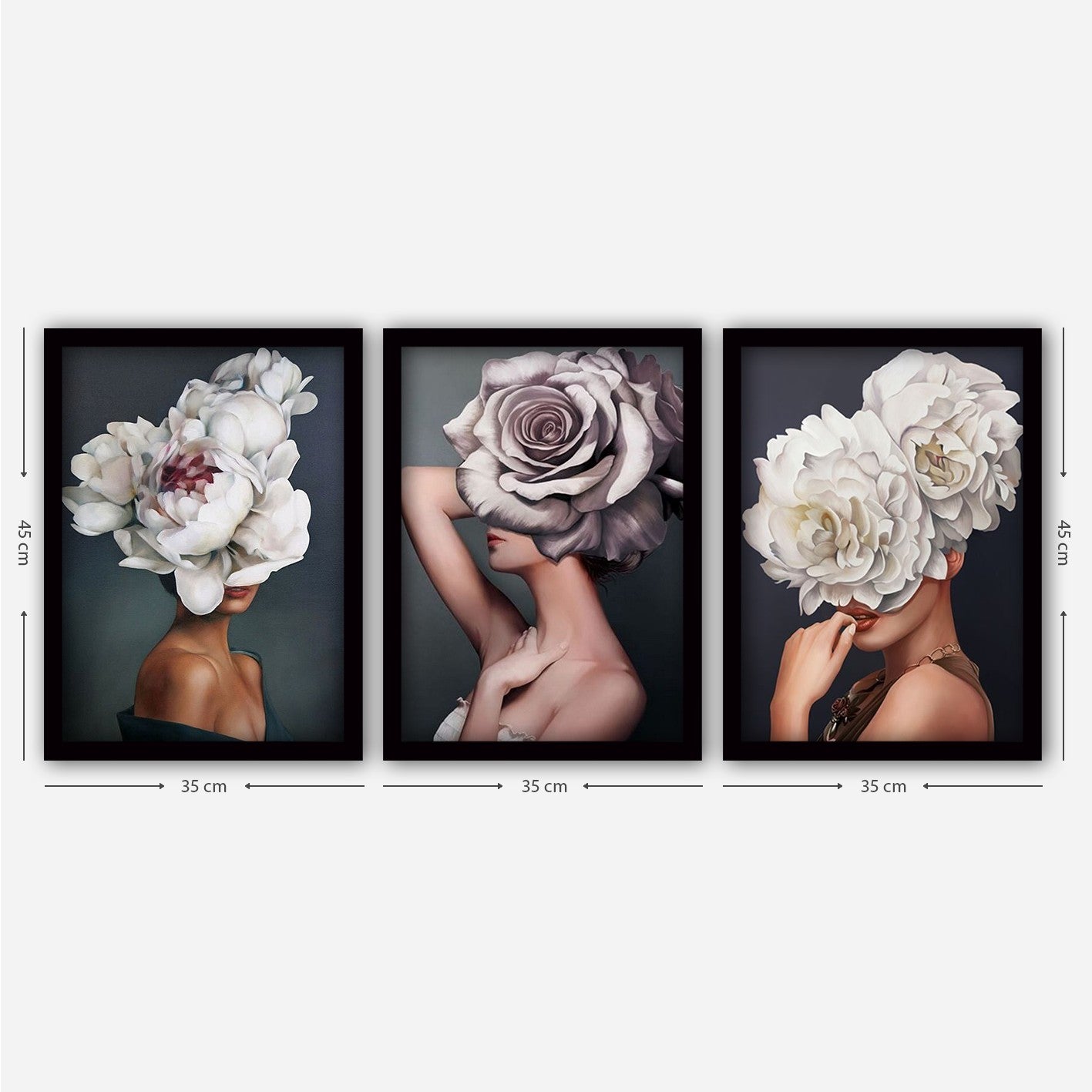 Pinturas Decorativas Elegantes em Moldura (3 Peças), 35 x 45 cm | 100% MDF, 2 cm de Espessura | Arte de Parede Elegante para Decoração de Casa e Escritório, Artista Anônimo