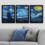 Pinturas Decorativas em Moldura de Vincent van Gogh (3 Peças), 35 x 45 cm | 100% MDF, 2 cm de Espessura, Moldura de Plástico | Perfeito para Amantes de Decoração e Arte