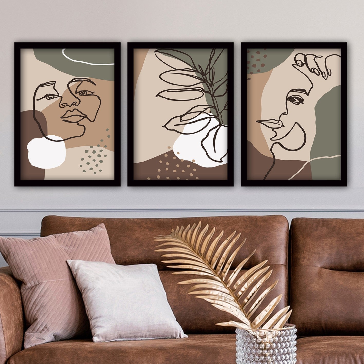 Conjunto elegante de pinturas decorativas emolduradas (3 peças), 35 x 45 cm | 100% MDF, 2 cm de espessura, moldura de plástico durável | Perfeito para decoração de casa e espaços modernos