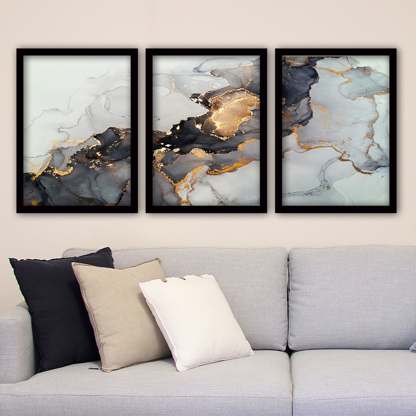 Pinturas Decorativas Elegantes em Moldura (3 Peças), 35 x 45 cm | 100% MDF, 2 cm de Espessura | Arte de Parede Elegante para Decoração de Casa e Escritório, Artista Anônimo
