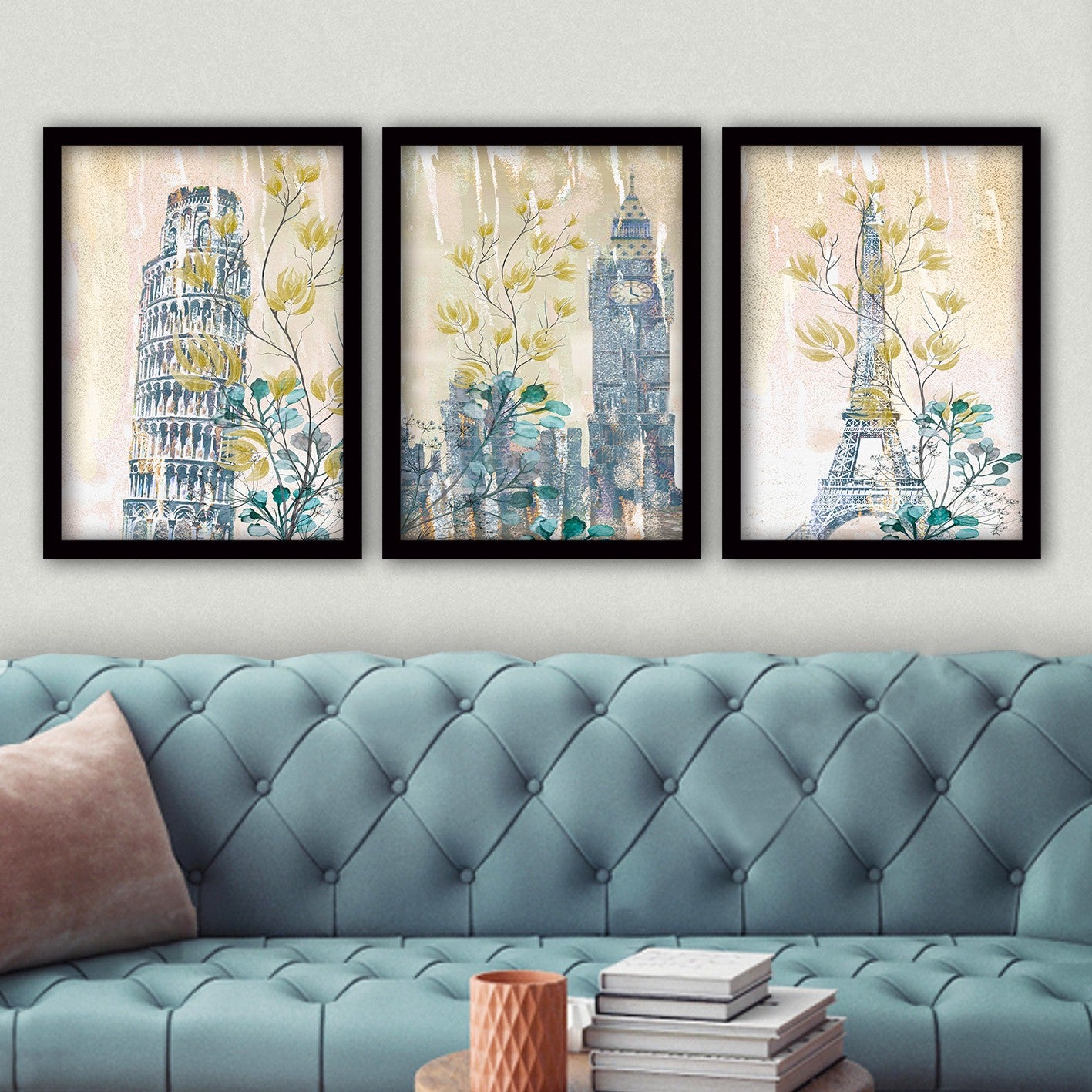 Conjunto elegante de pinturas decorativas emolduradas (3 peças), 35 x 45 cm | 100% MDF, 2 cm de espessura, moldura de plástico durável | Perfeito para decoração de casa e espaços modernos