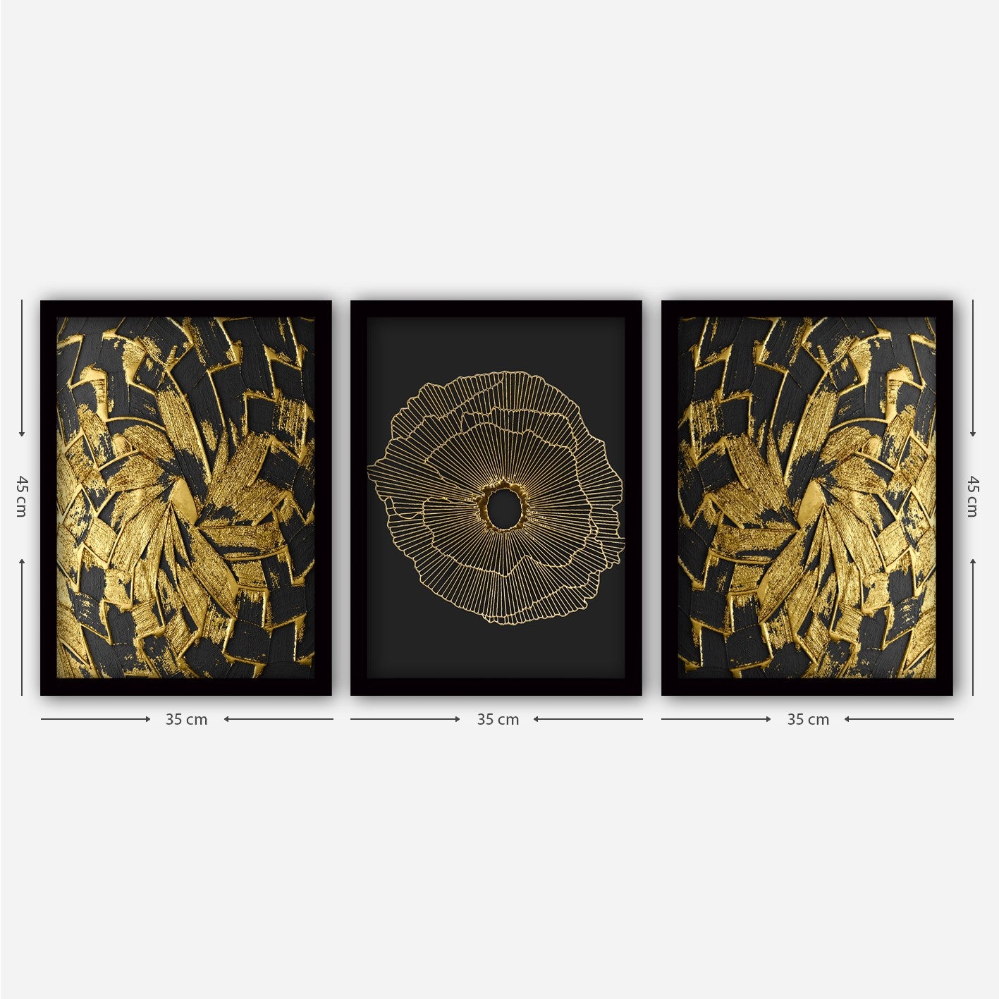Pinturas Decorativas Elegantes em Moldura (3 Peças), 35 x 45 cm | 100% MDF, 2 cm de Espessura | Arte de Parede Elegante para Decoração de Casa e Escritório, Artista Anônimo