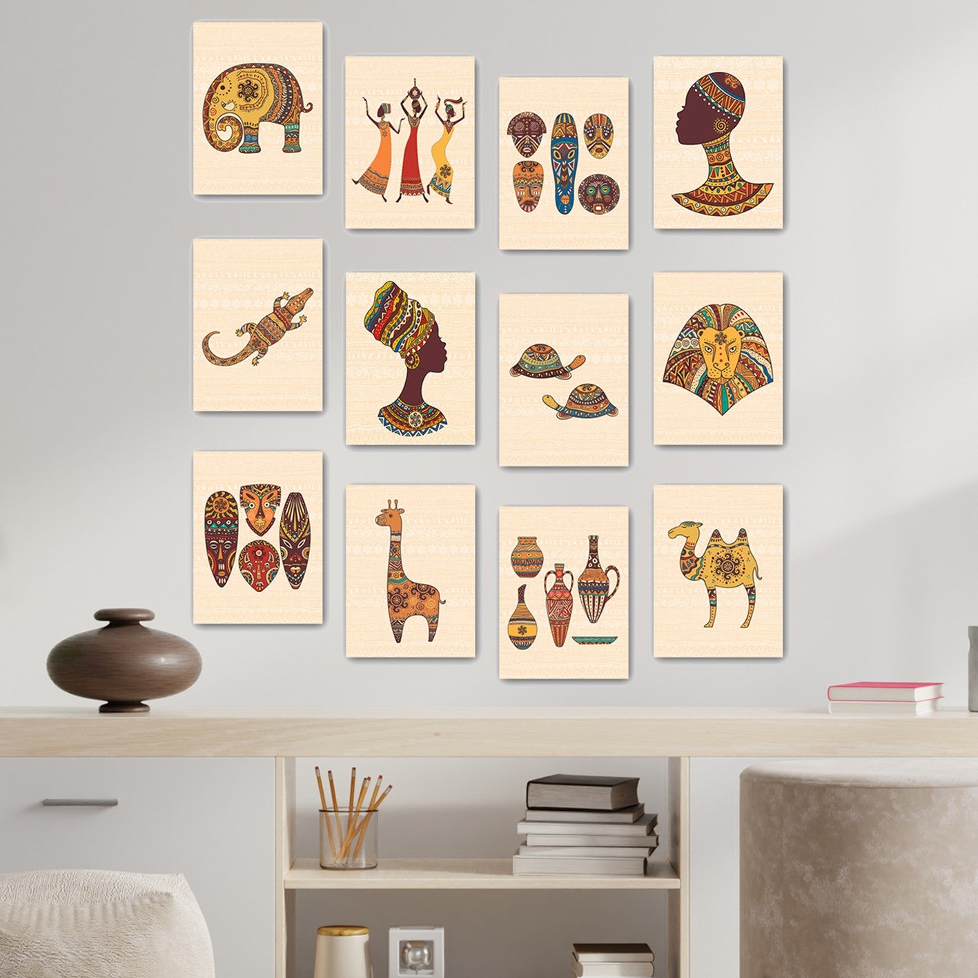 Conjunto 12 Quadros Decorativos MDF Multicolor - Arte Moderna