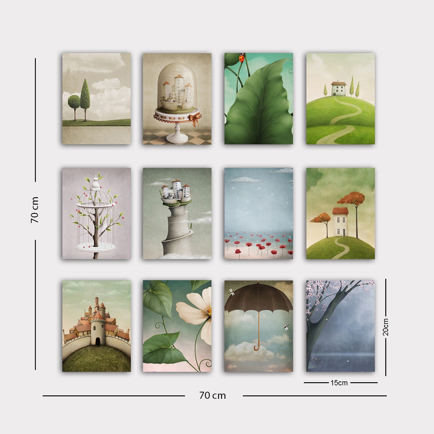 Conjunto 12 Quadros Decorativos MDF Multicolor 20x15cm Premium