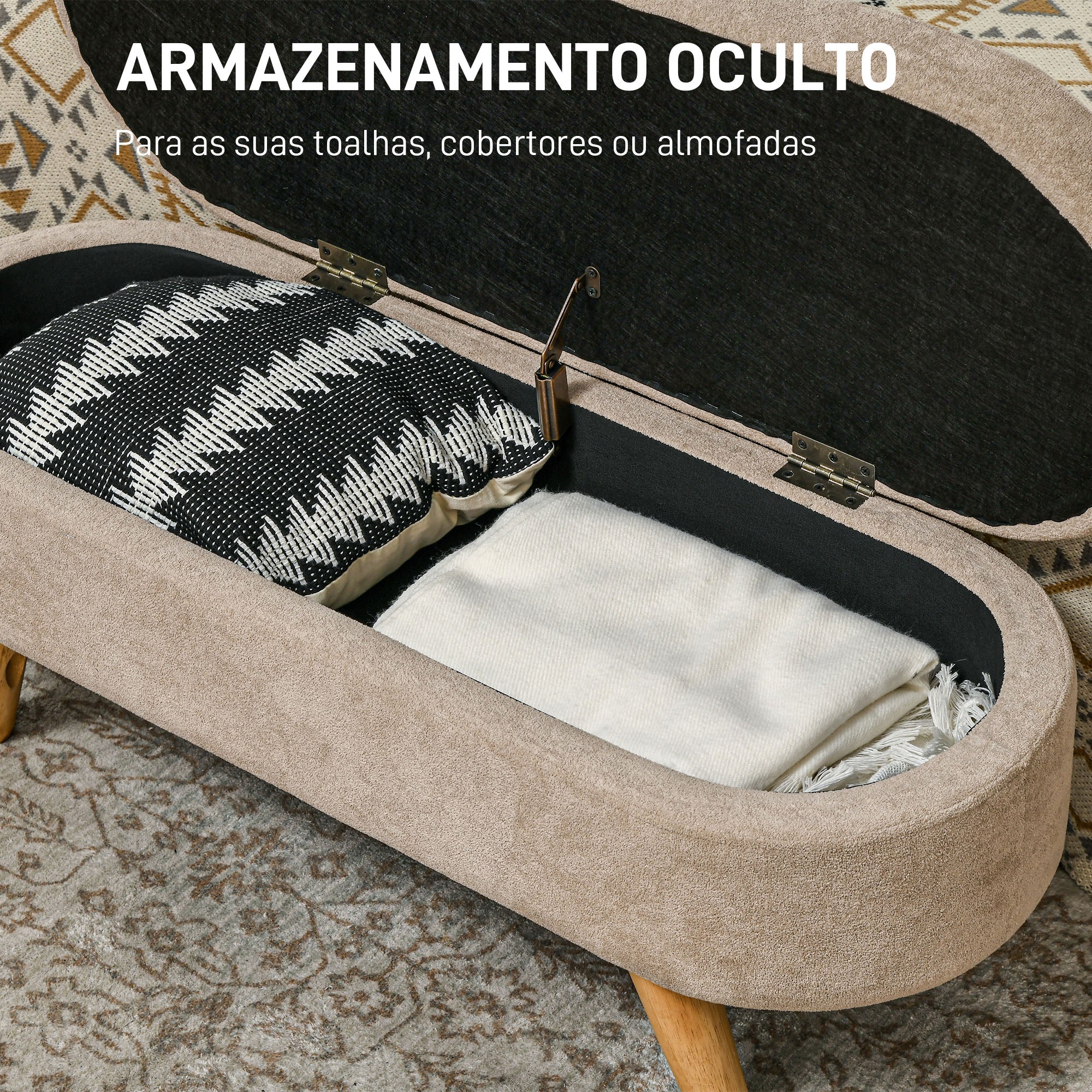 Banco de Armazenamento com Assento Acolchoado 110x40x43 cm - Bege