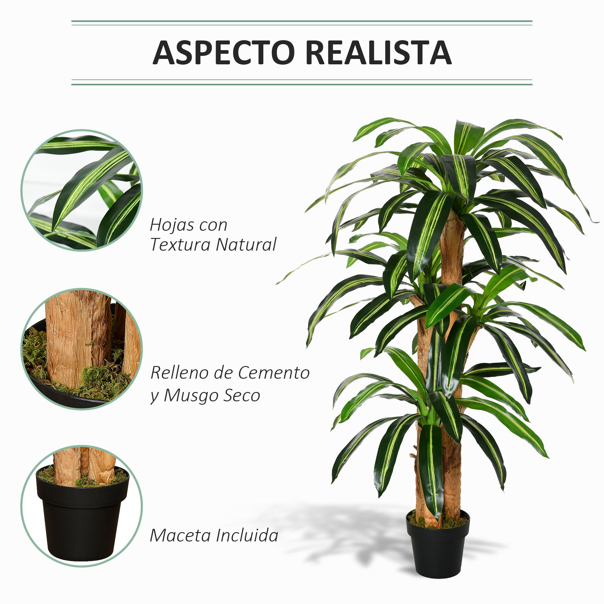 Planta Artificial Decorativa Dracaena Ø20x160 cm - Verde