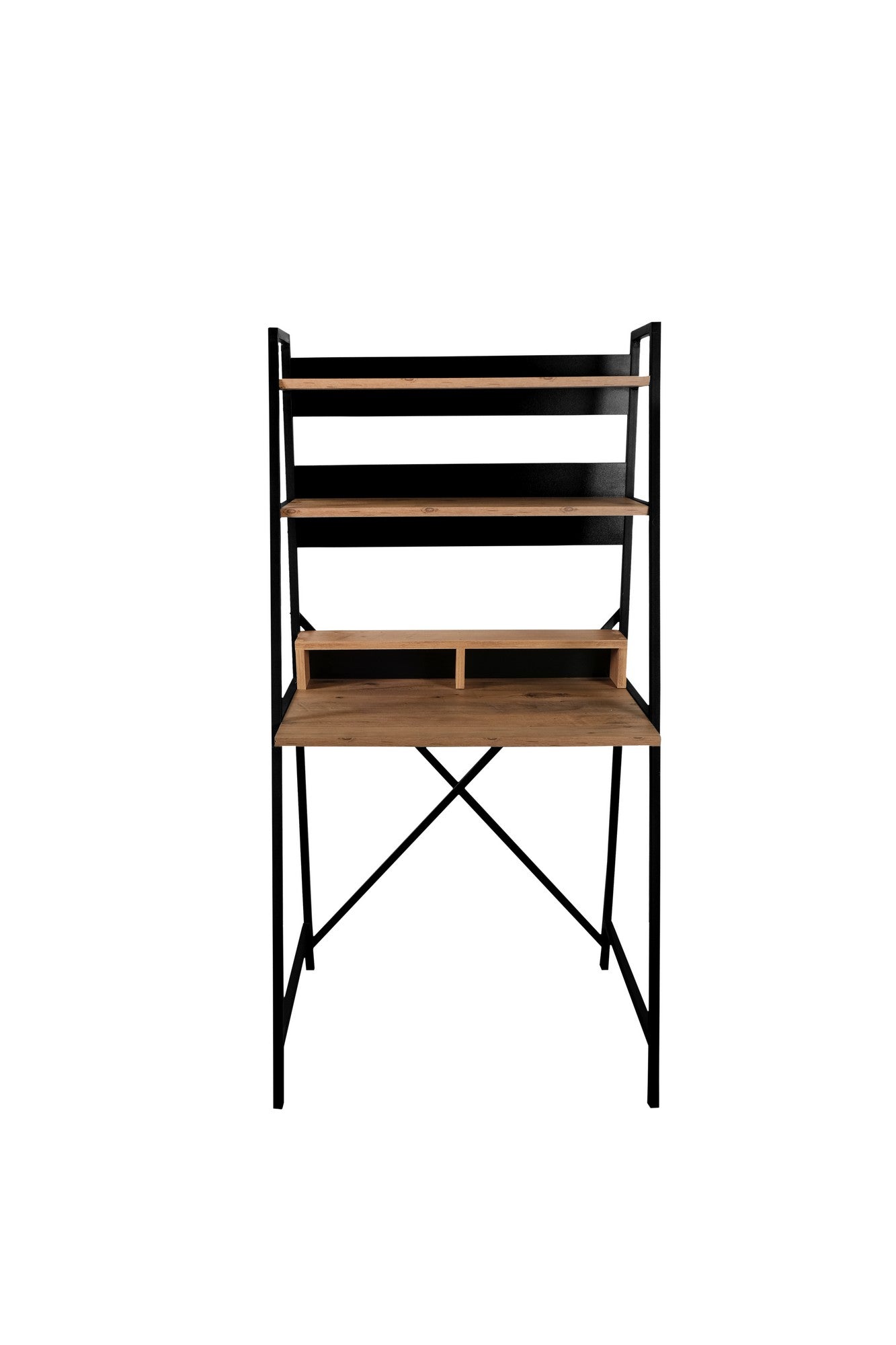 Secretária de Estudo e Estante – 75cm x 55cm x 105cm – Pinho Atlântico e Preto – Aglomerado e Metal