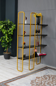 Estante de livros – 125 cm x 180 cm x 28 cm – Preto e Dourado – Painel de partículas e Metal