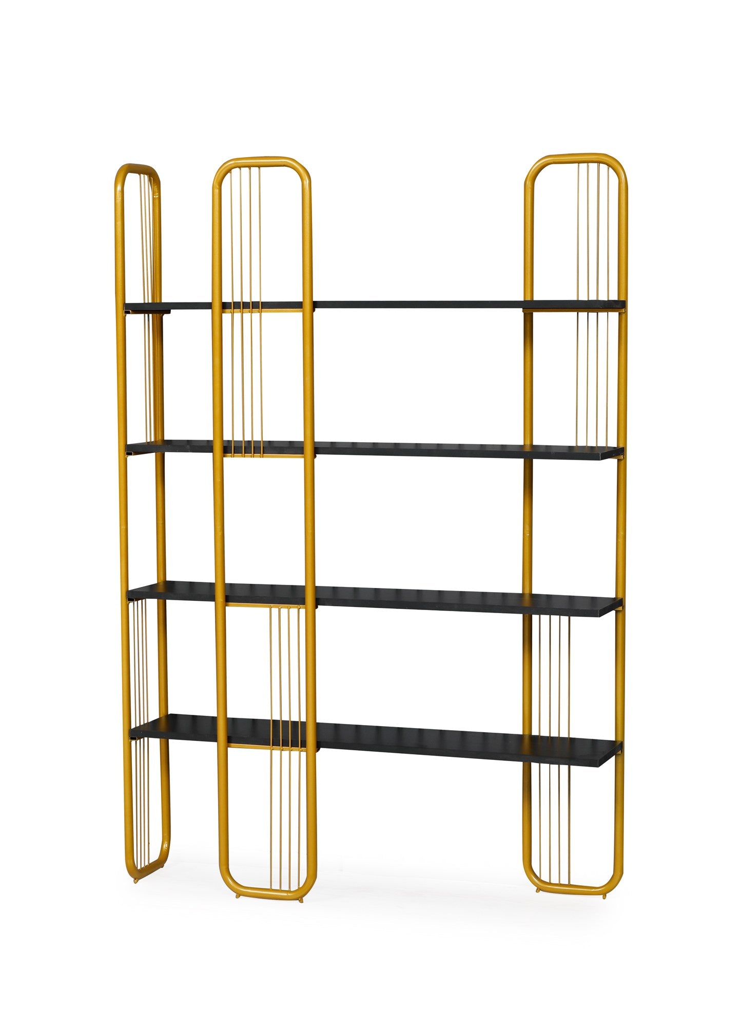 Estante de livros – 125 cm x 180 cm x 28 cm – Preto e Dourado – Painel de partículas e Metal