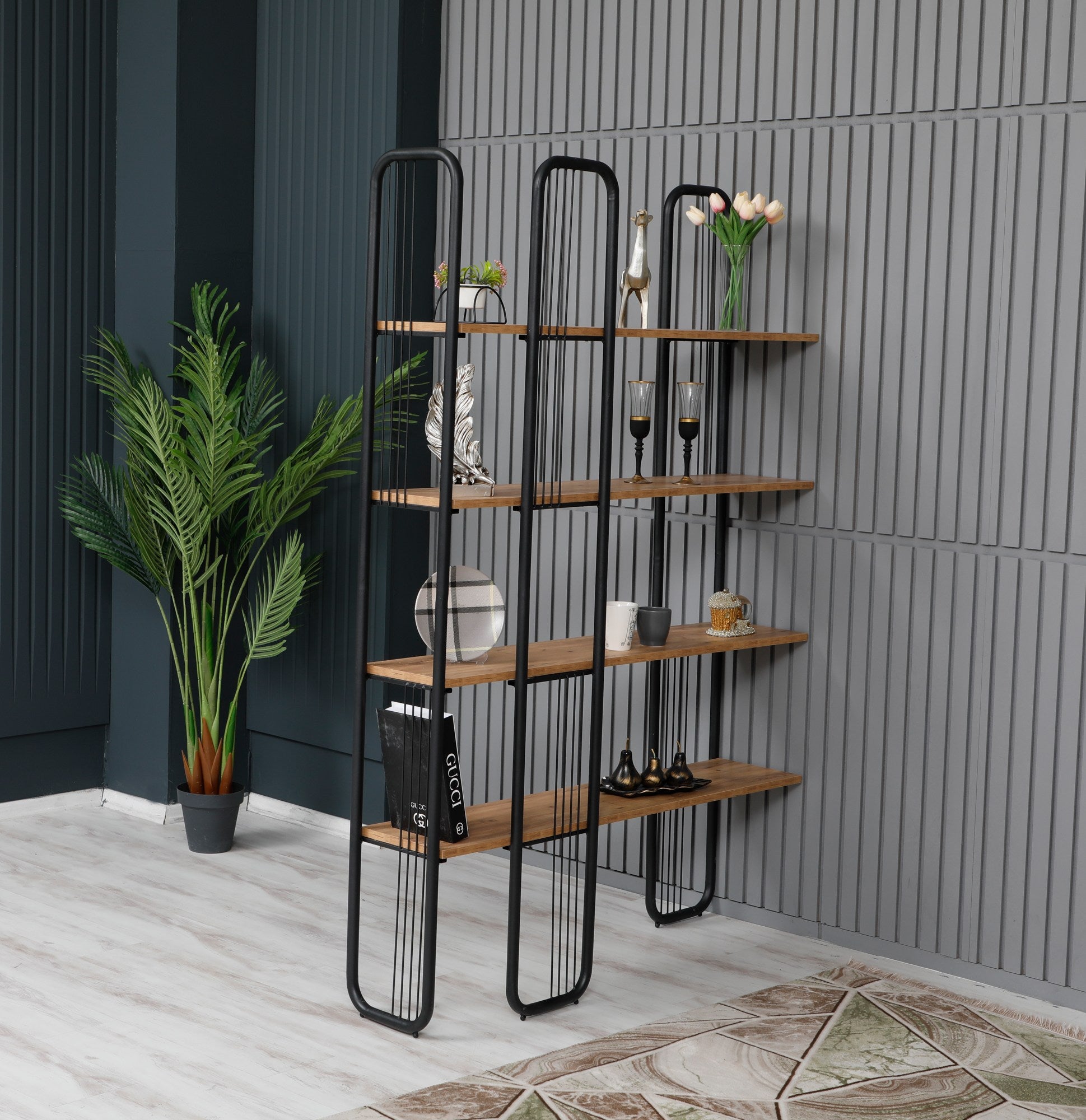 Estante de livros – 125cm x 180cm x 28cm – Preto e Pinho Atlântico – Painéis de partículas revestidos a melamina