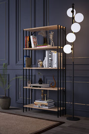 Estante de livros – 72 cm x 150 cm x 26 cm – Preto e Pinho Atlântico – Painéis de partículas