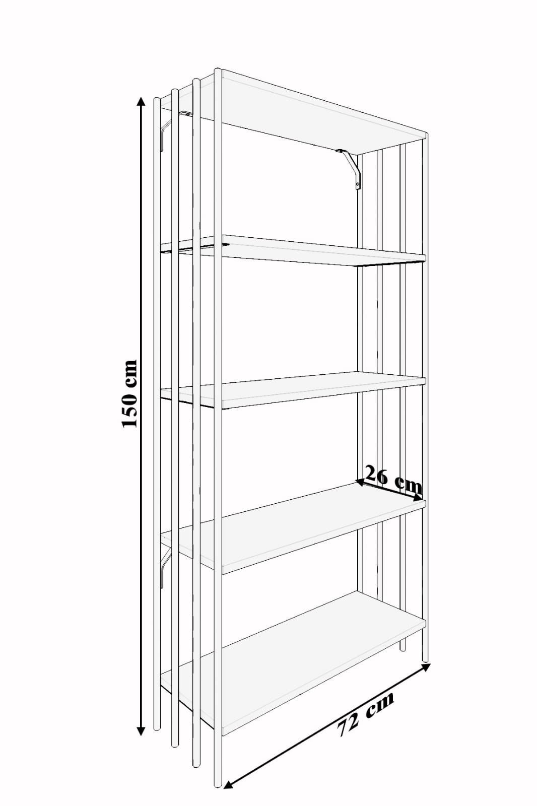 Estante de livros – 72 cm x 150 cm x 26 cm – Preto e Pinho Atlântico – Painéis de partículas