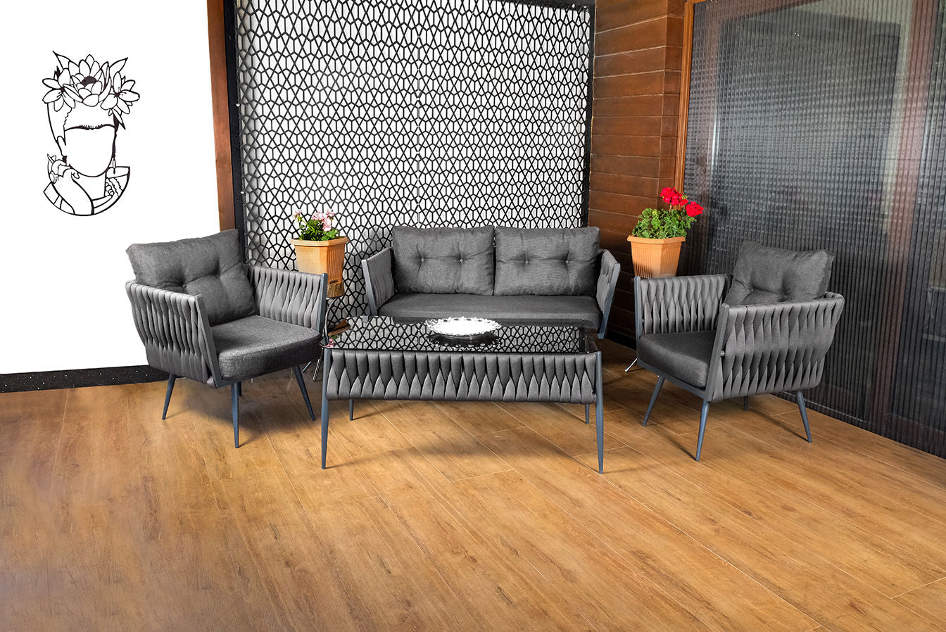 Conjunto Jardim Violet Grey - Sofás + Mesa Centro (1+1+2+S)