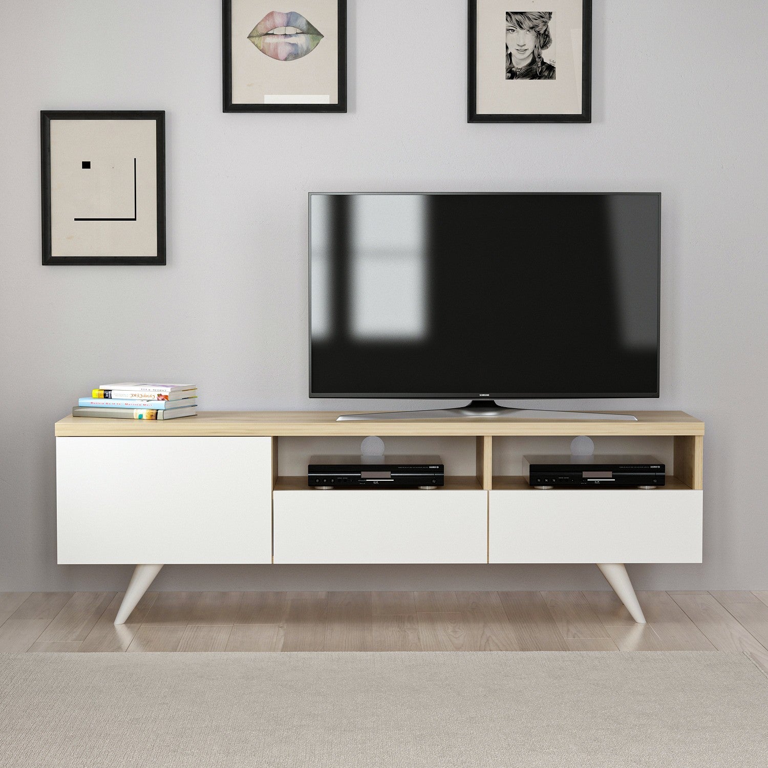 Móvel de TV – 150 cm x 46 cm x 35 cm – Carvalho e Branco – Aglomerado de partículas