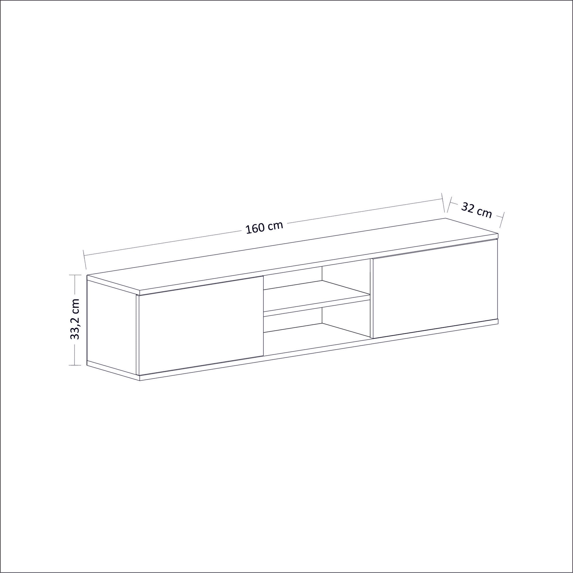 Móvel de TV – 160 cm x 33,2 cm x 32 cm – Antracite, Nogueira, Branco – Melamina