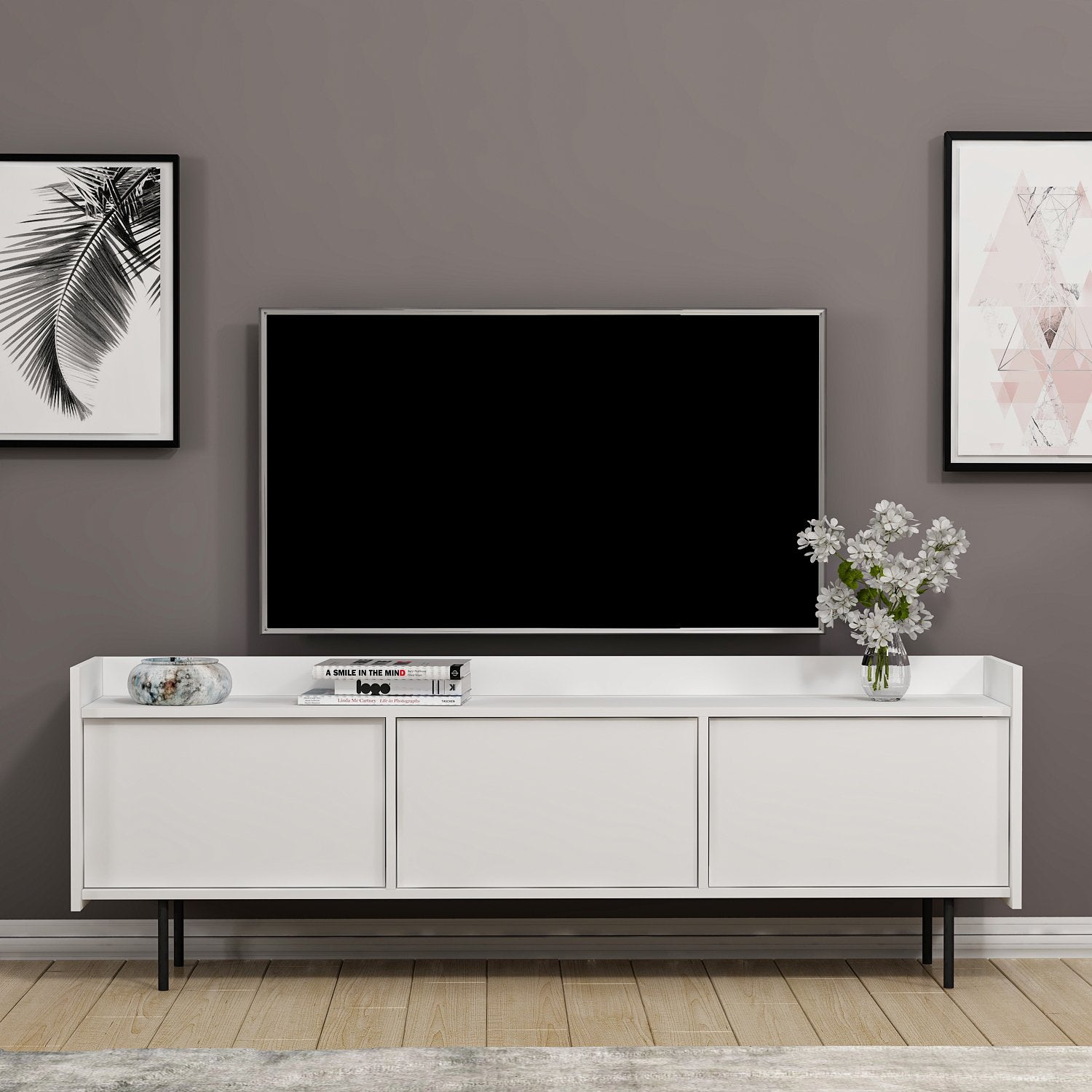 Móvel de TV – 183.6x63x37 cm – Branco – Painel de partículas revestido a melamina