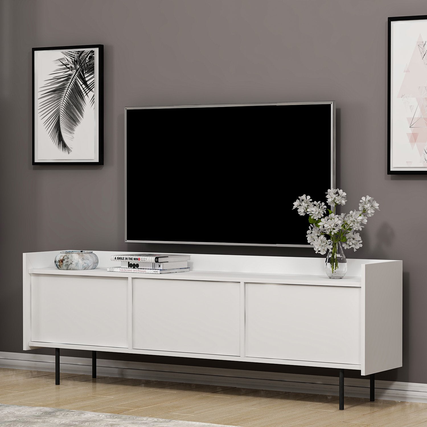 Móvel de TV – 183.6x63x37 cm – Branco – Painel de partículas revestido a melamina