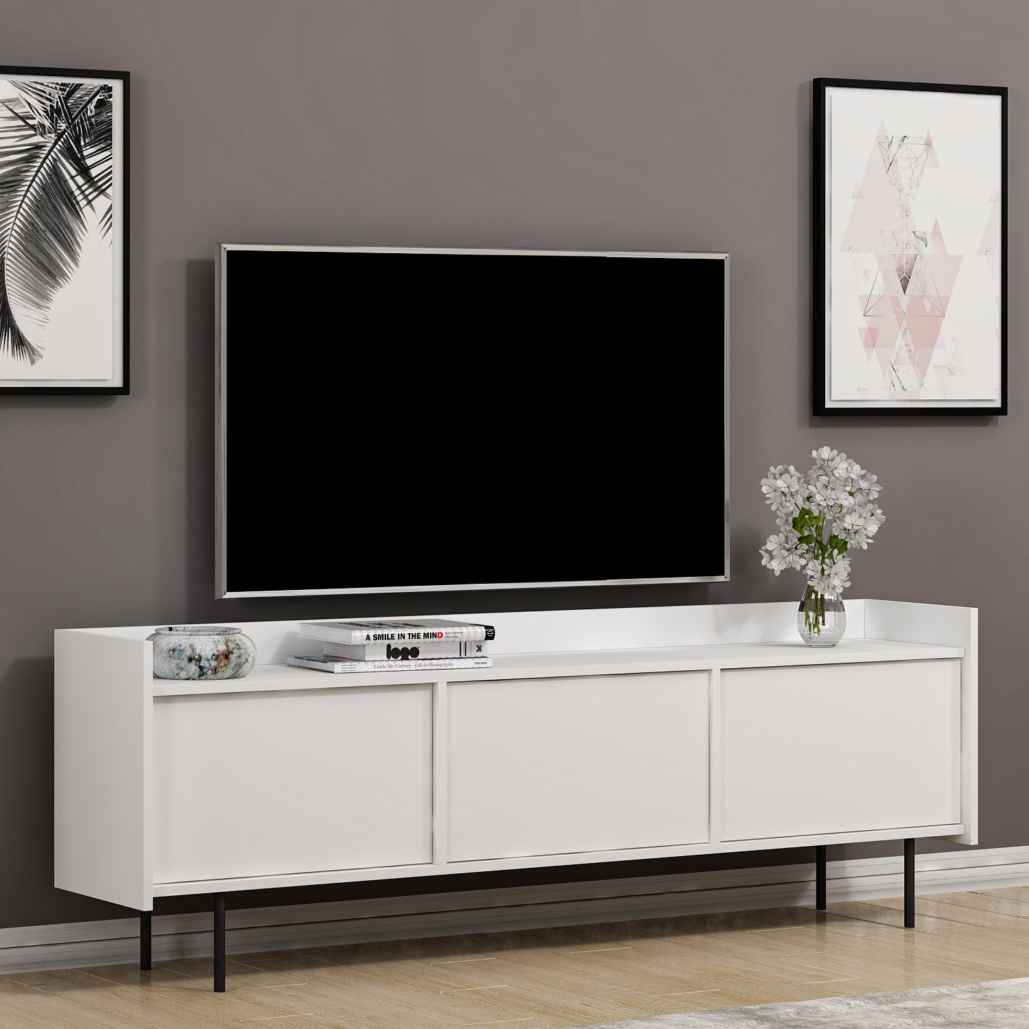 Móvel de TV – 183.6x63x37 cm – Branco – Painel de partículas revestido a melamina