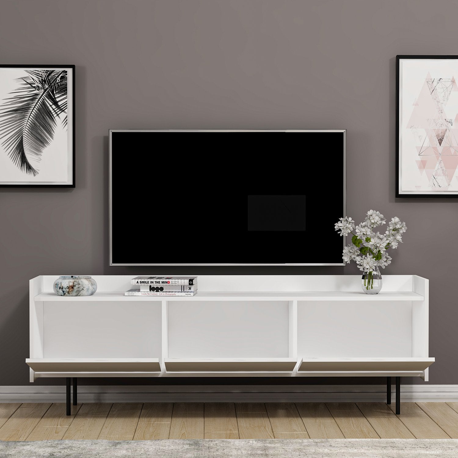 Móvel de TV – 183.6x63x37 cm – Branco – Painel de partículas revestido a melamina