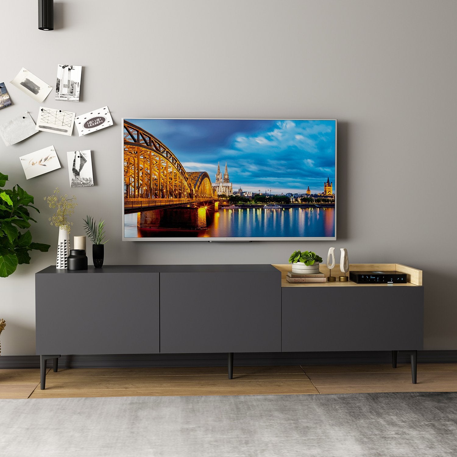 Móvel de TV – 160 cm x 48 cm x 37 cm – Antracite – Painéis de partículas revestidos a melamina