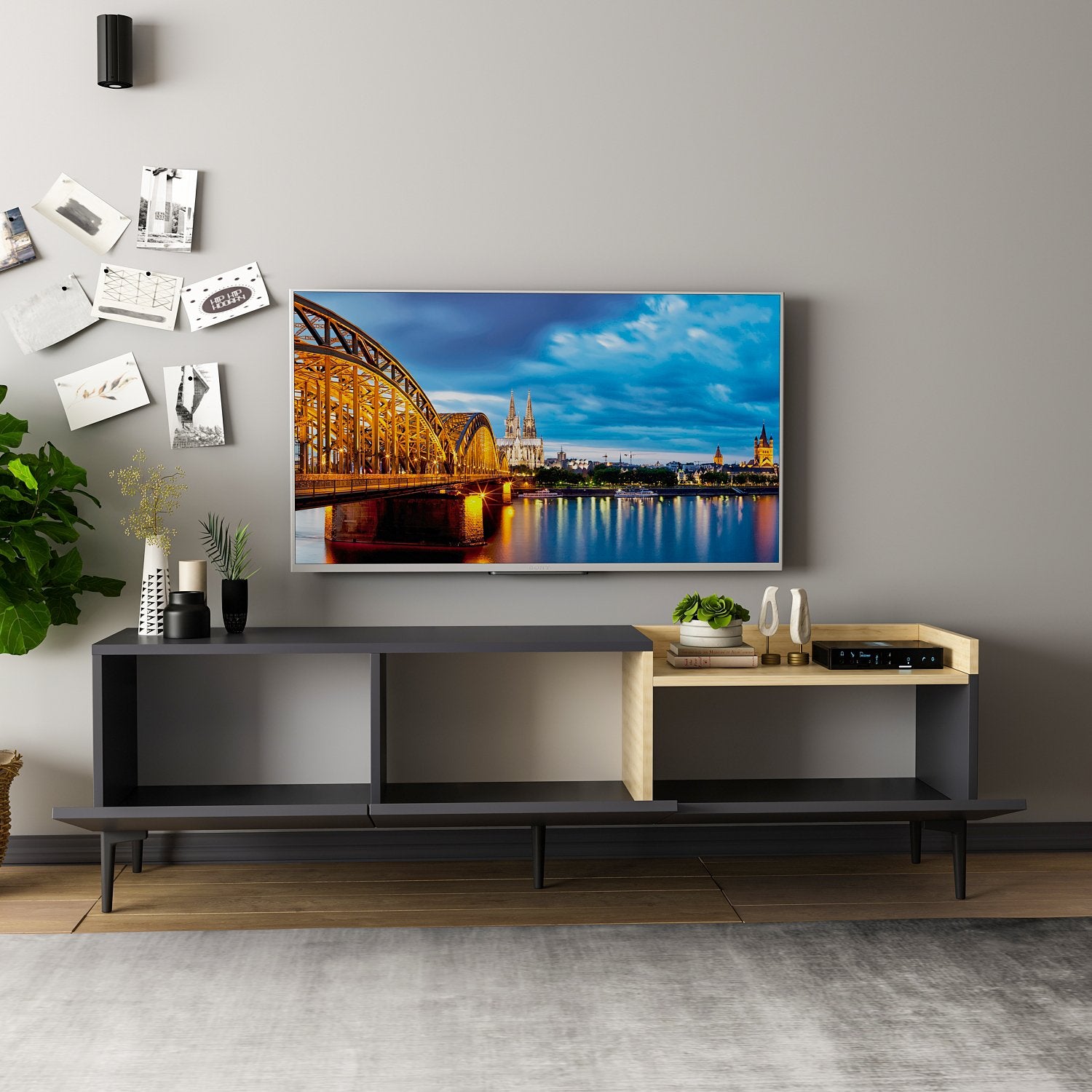 Móvel de TV – 160 cm x 48 cm x 37 cm – Antracite – Painéis de partículas revestidos a melamina