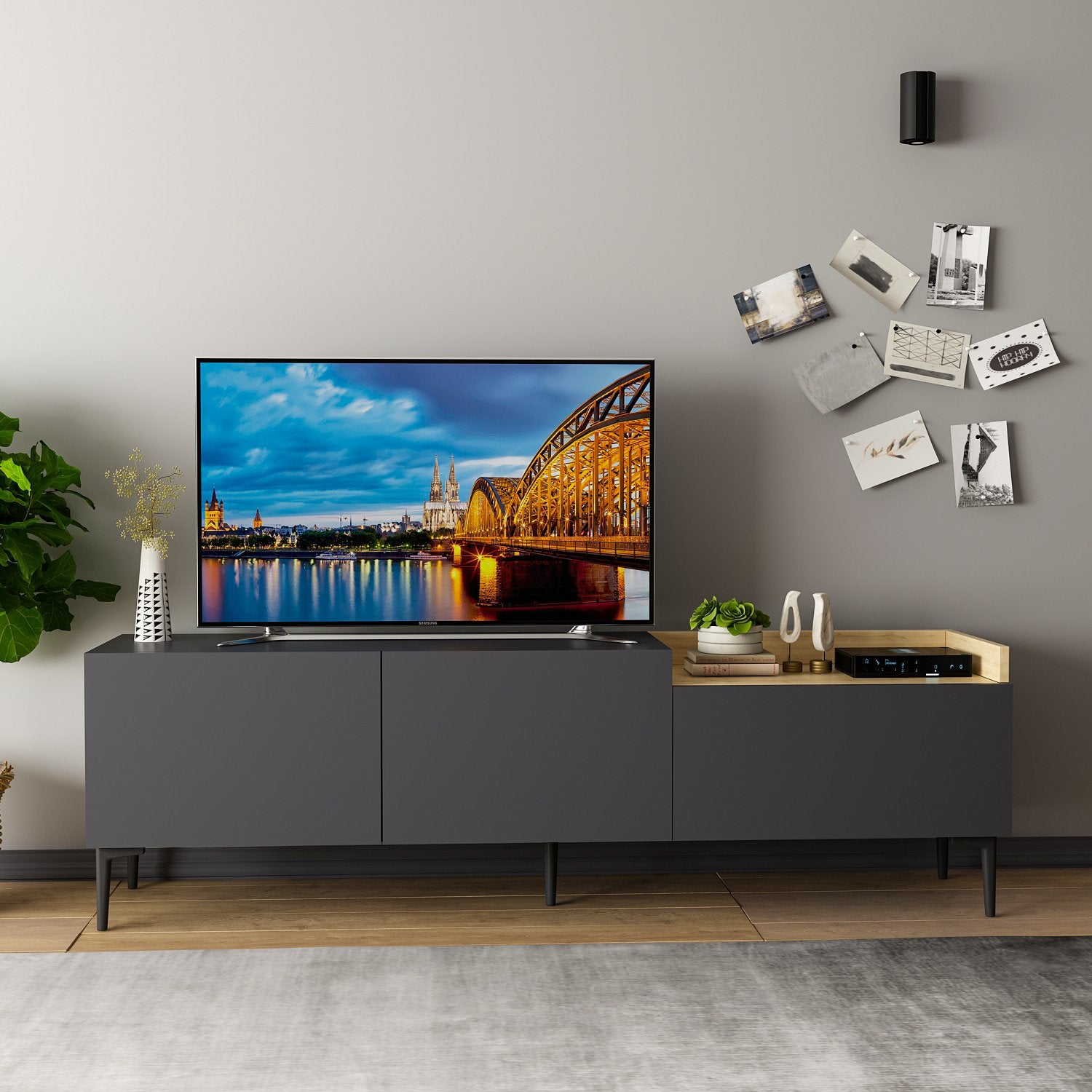 Móvel de TV – 160 cm x 48 cm x 37 cm – Antracite – Painéis de partículas revestidos a melamina