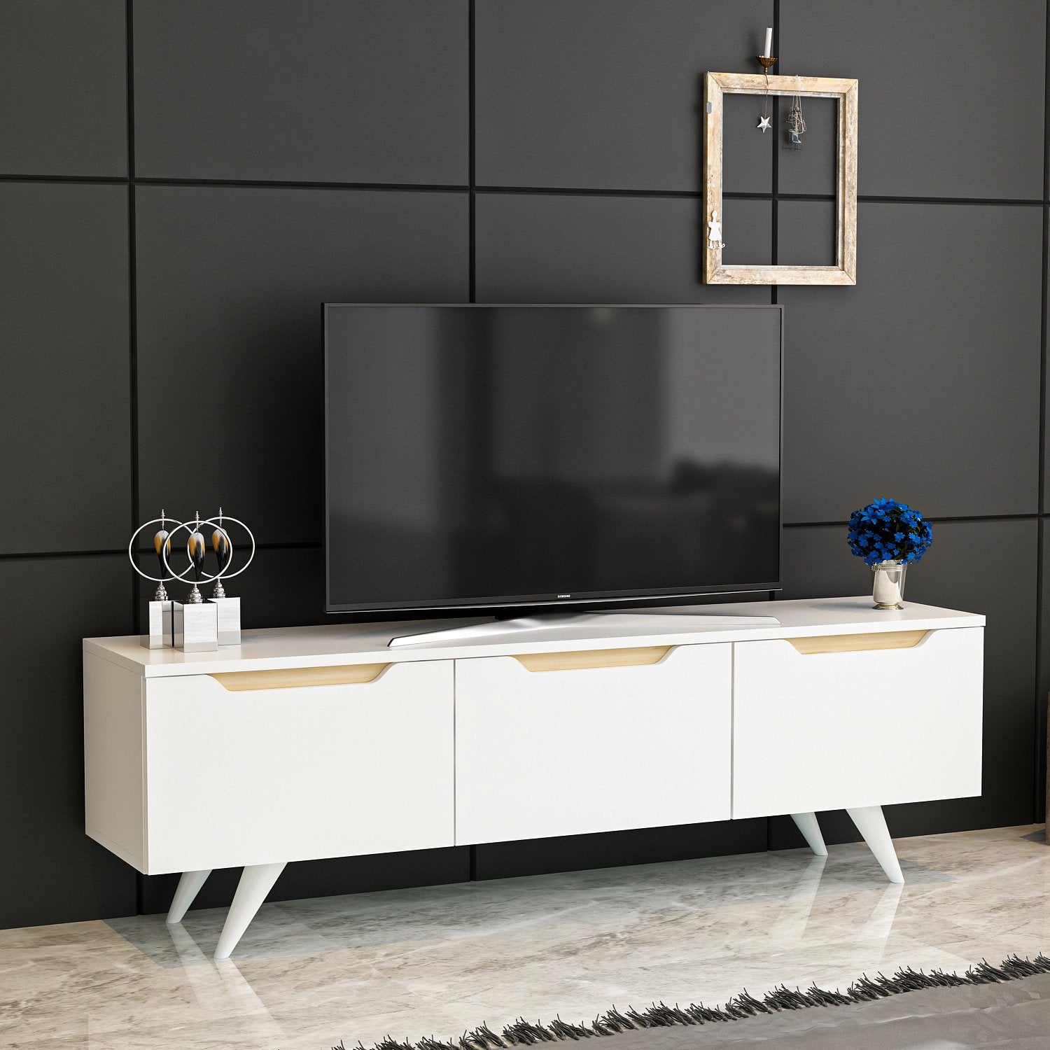 Móvel de TV – 150 cm x 44 cm x 35 cm – Branco e Carvalho – Painel de Partículas