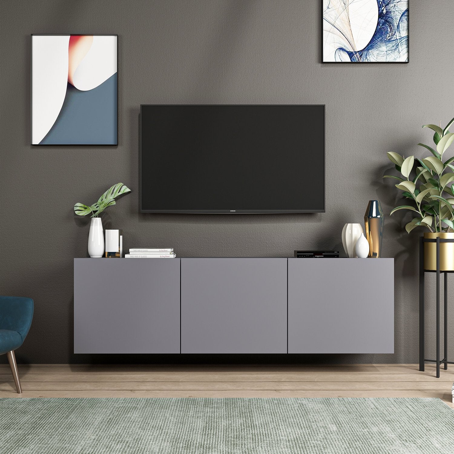 Móvel de TV – 150cm x 44cm x 31cm – Antracite – Melamina