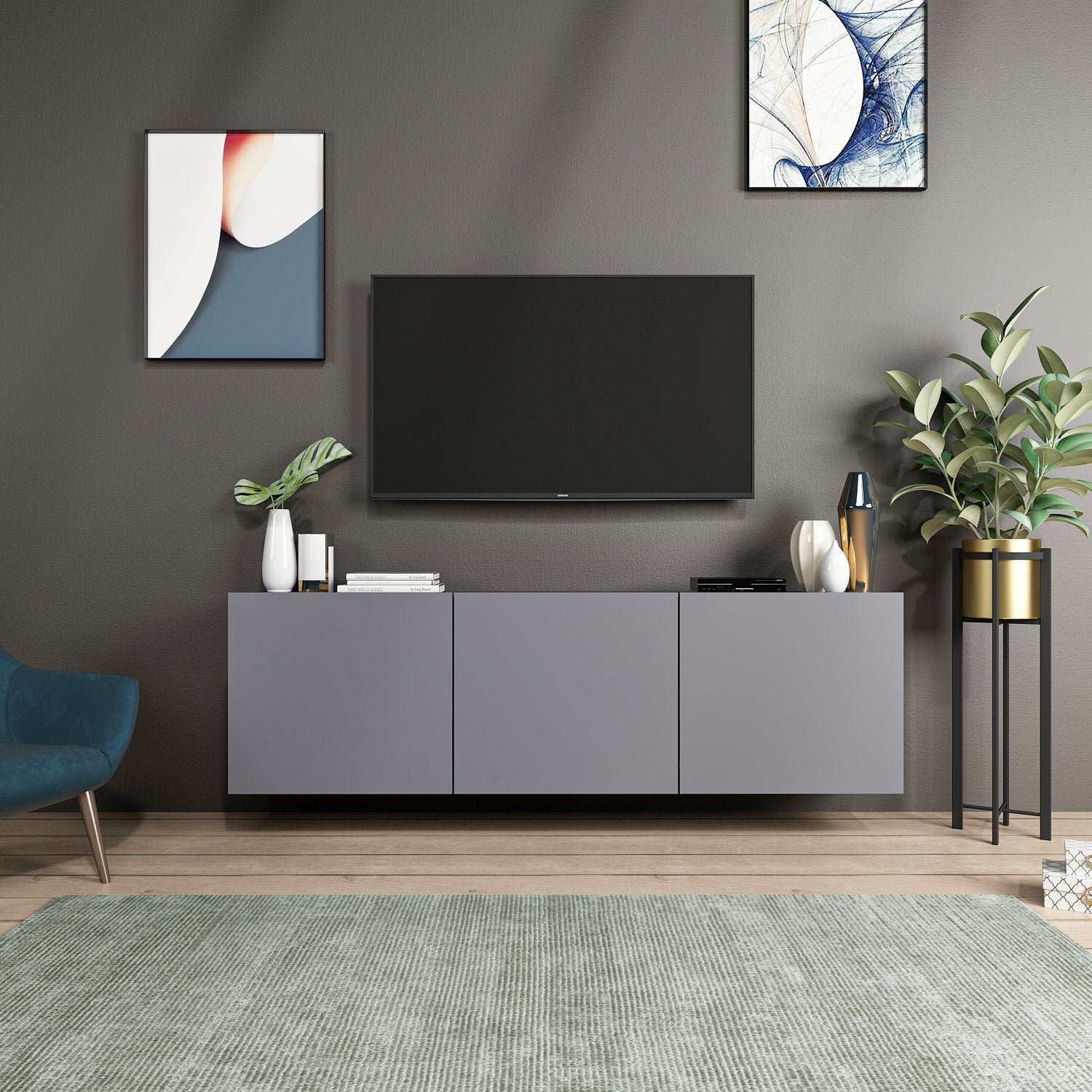 Móvel de TV – 150cm x 44cm x 31cm – Antracite – Melamina