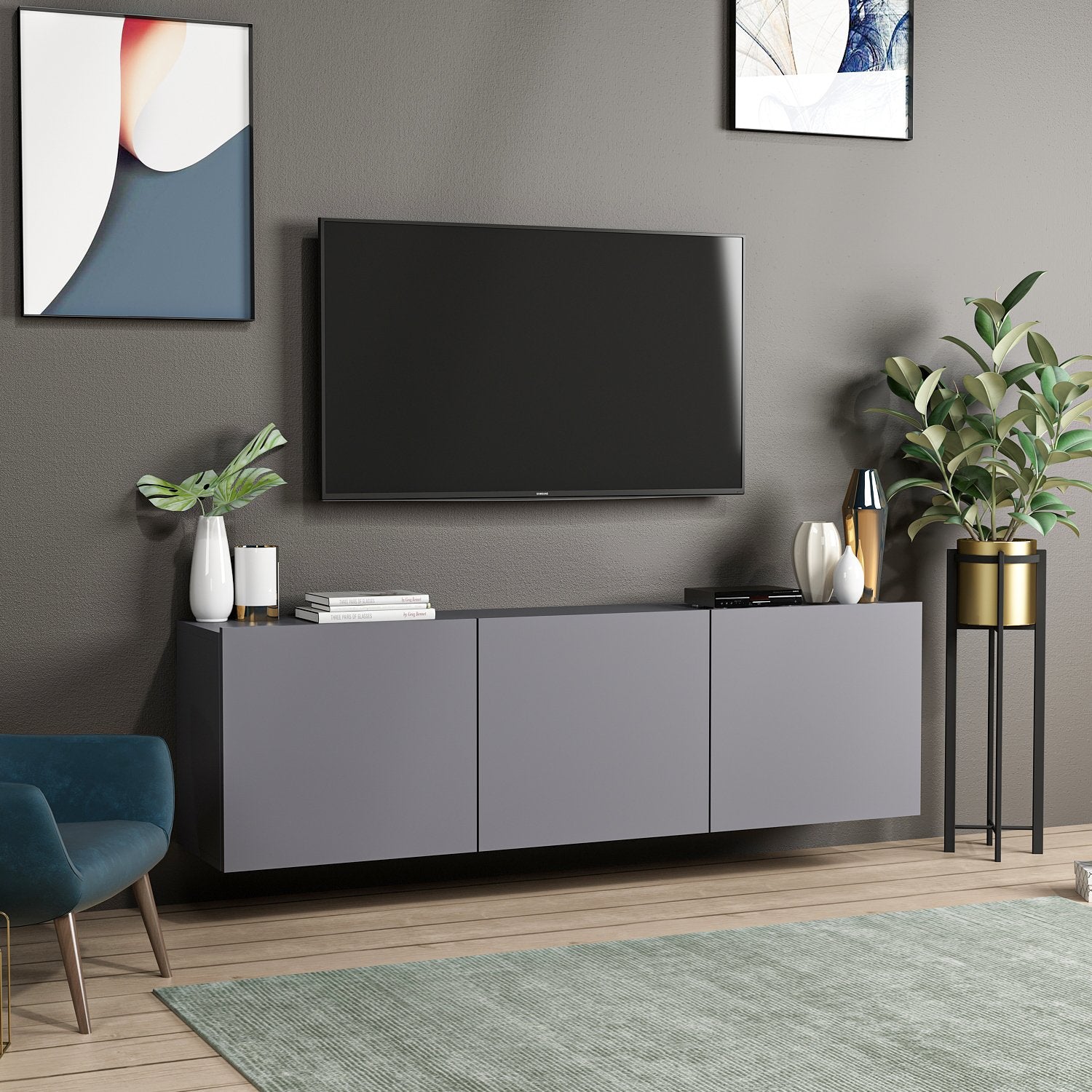 Móvel de TV – 150cm x 44cm x 31cm – Antracite – Melamina