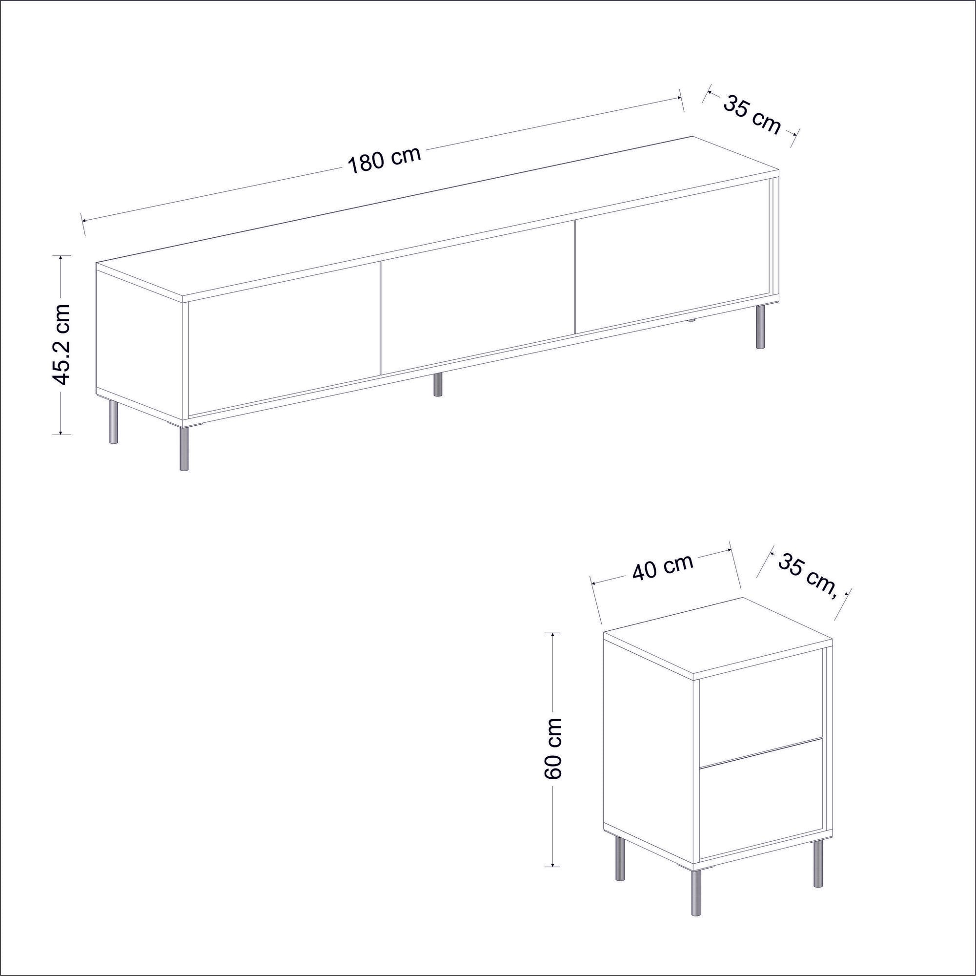 Móvel de TV elegante em antracite, 180 cm de largura, 45,2 cm de altura, 35 cm de profundidade | 100% revestido em melamina, 18 mm de espessura | Montável na parede com várias prateleiras
