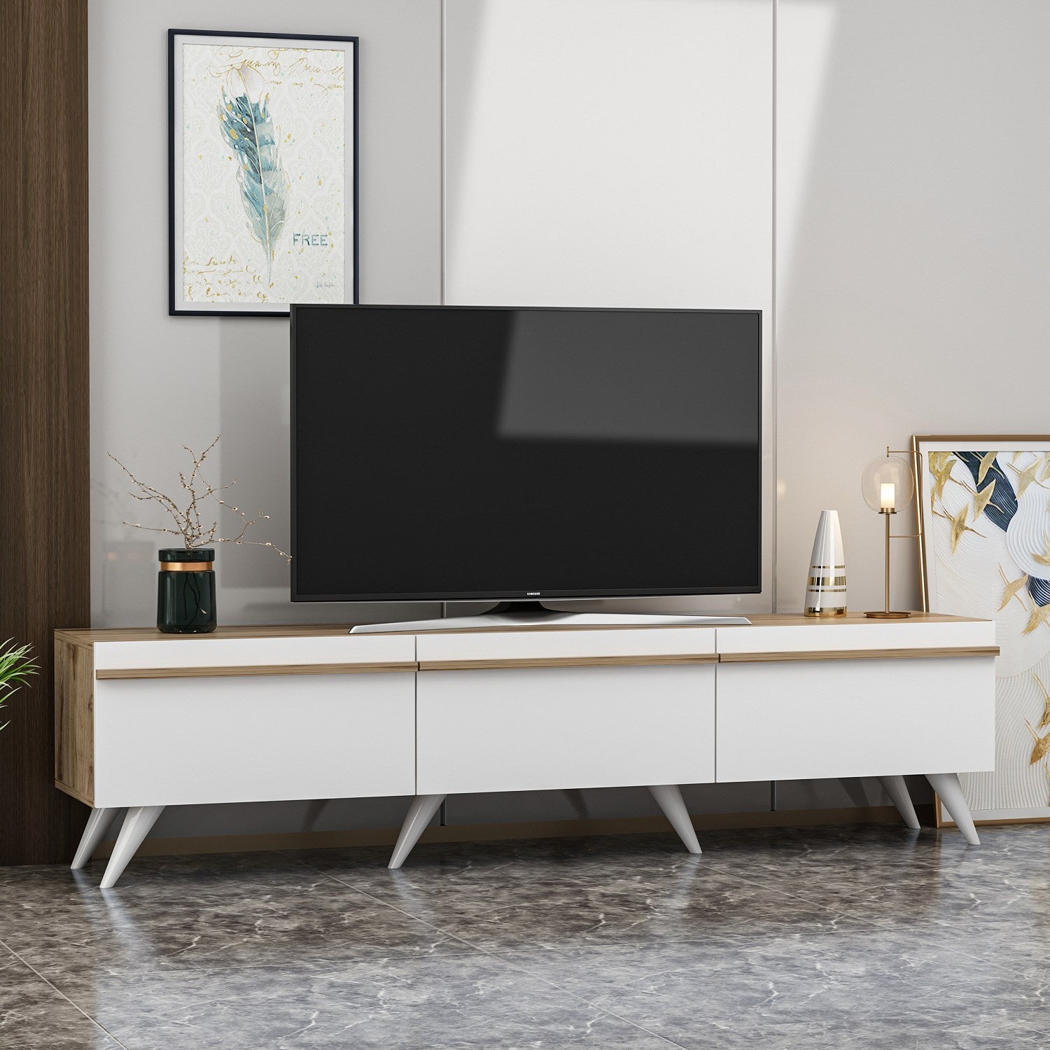 Móvel de TV – 180 cm x 42 cm x 35 cm – Branco – Painel de partículas revestido a melamina