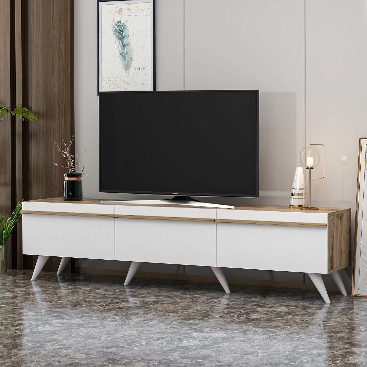 Móvel de TV – 180 cm x 42 cm x 35 cm – Branco – Painel de partículas revestido a melamina