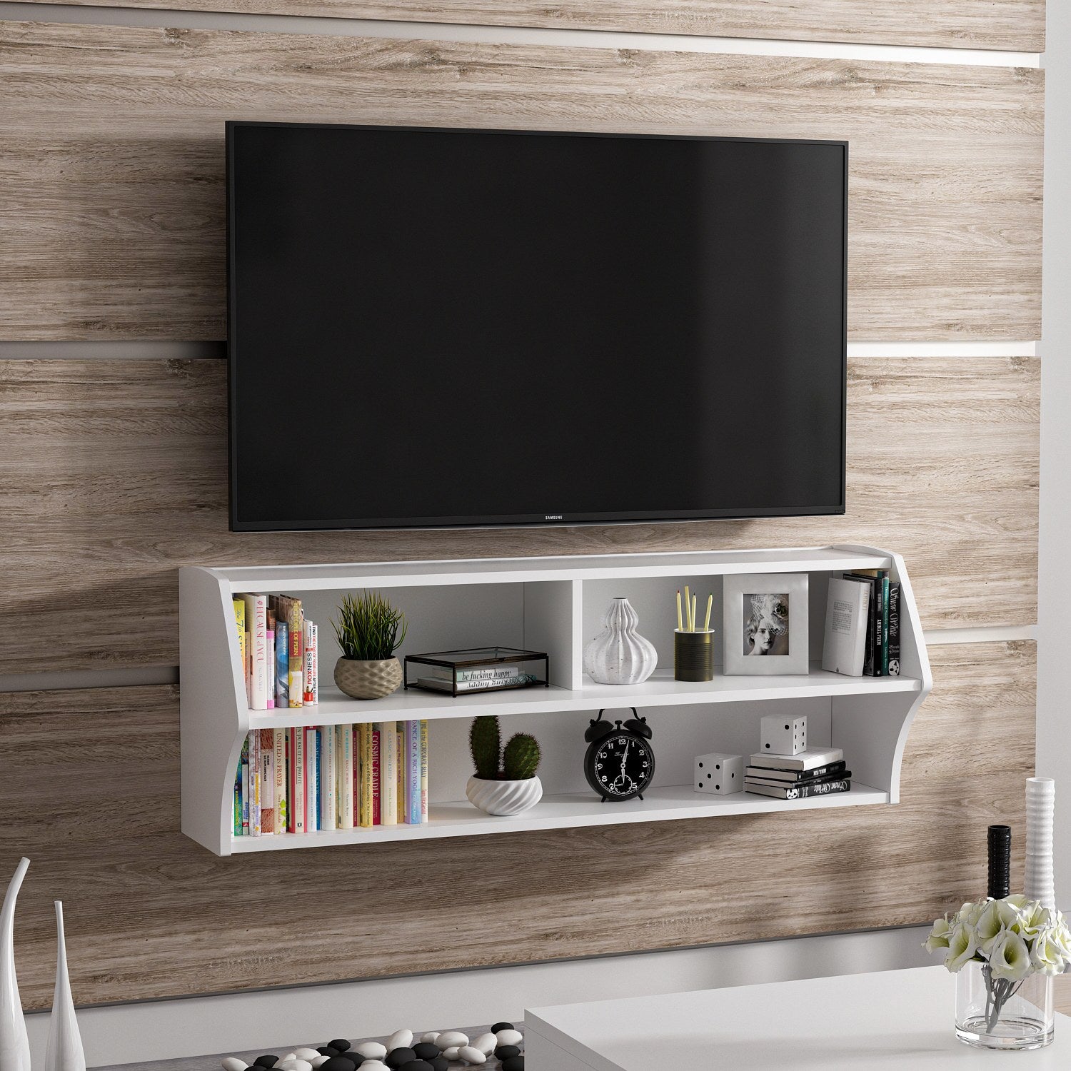 Móvel de TV – 124 cm x 44 cm x 27 cm – Branco – Painel de partículas