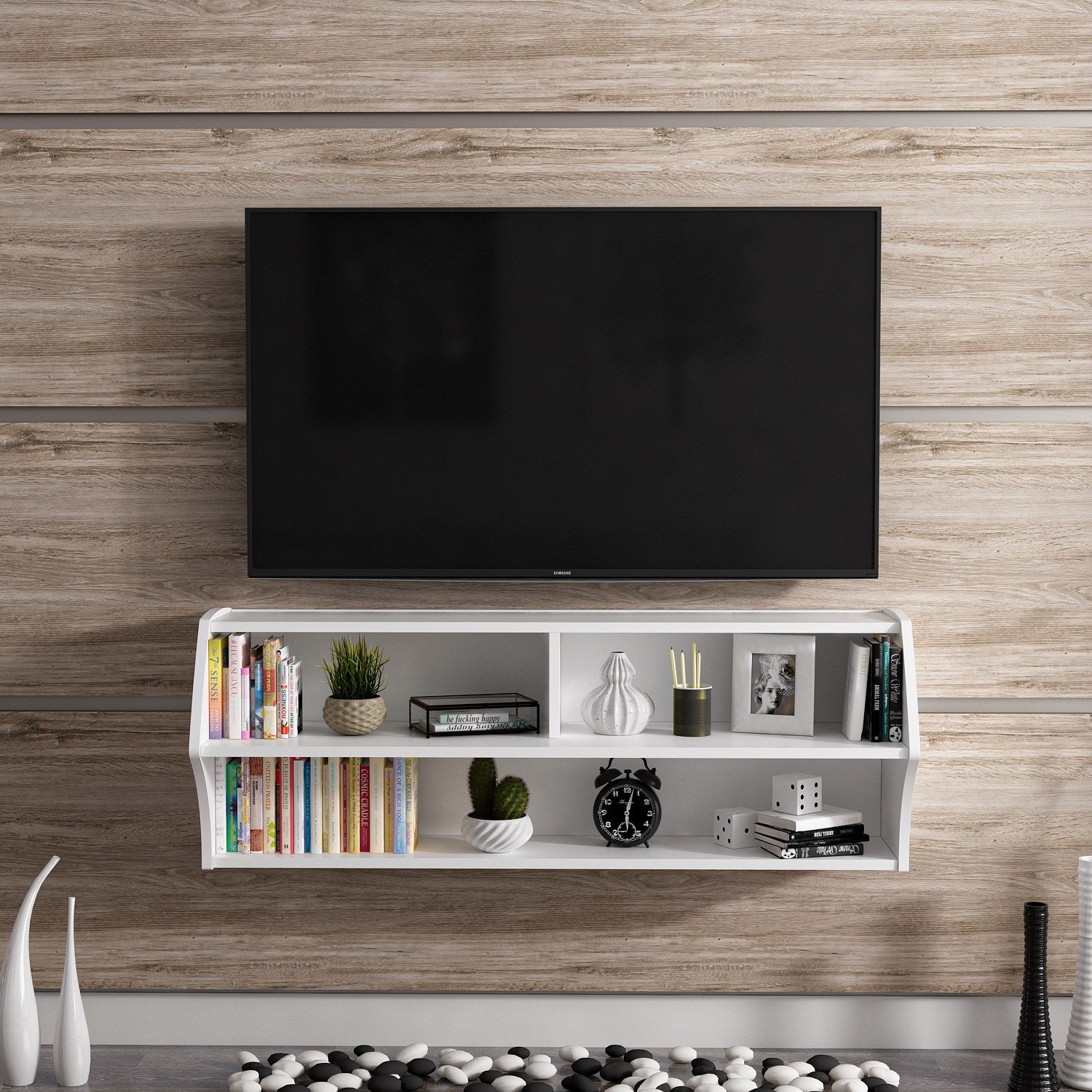 Móvel de TV – 124 cm x 44 cm x 27 cm – Branco – Painel de partículas