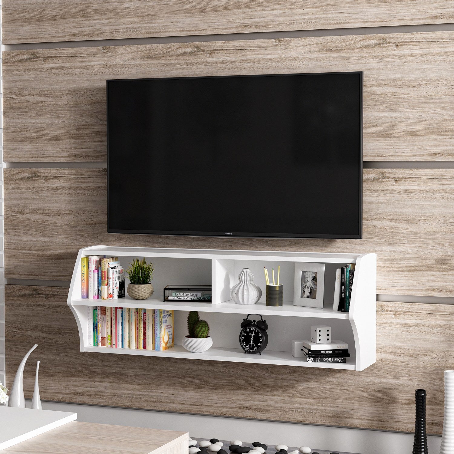 Móvel de TV – 124 cm x 44 cm x 27 cm – Branco – Painel de partículas