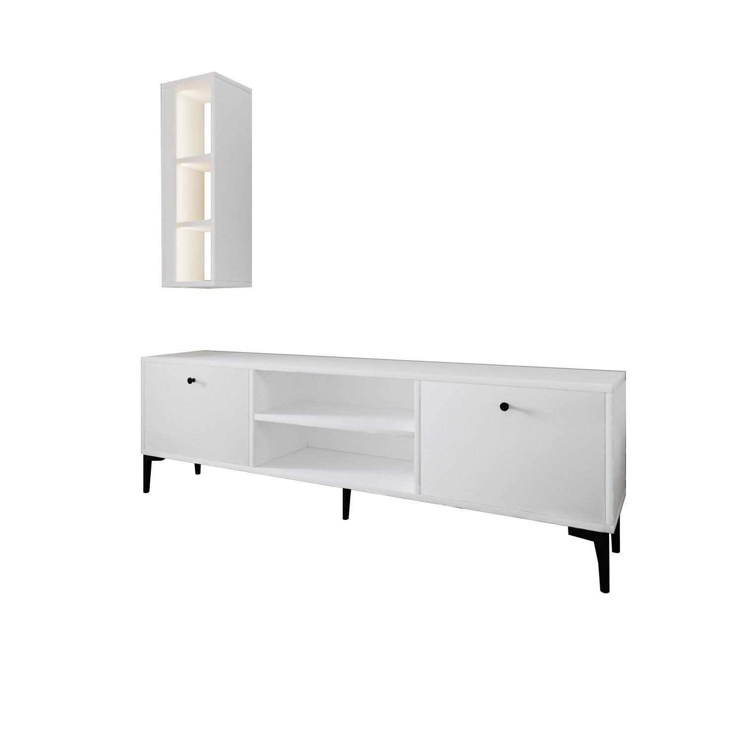 Móvel de TV – 150 cm x 48 cm x 29,6 cm – Branco – Painel de partículas revestido a melamina