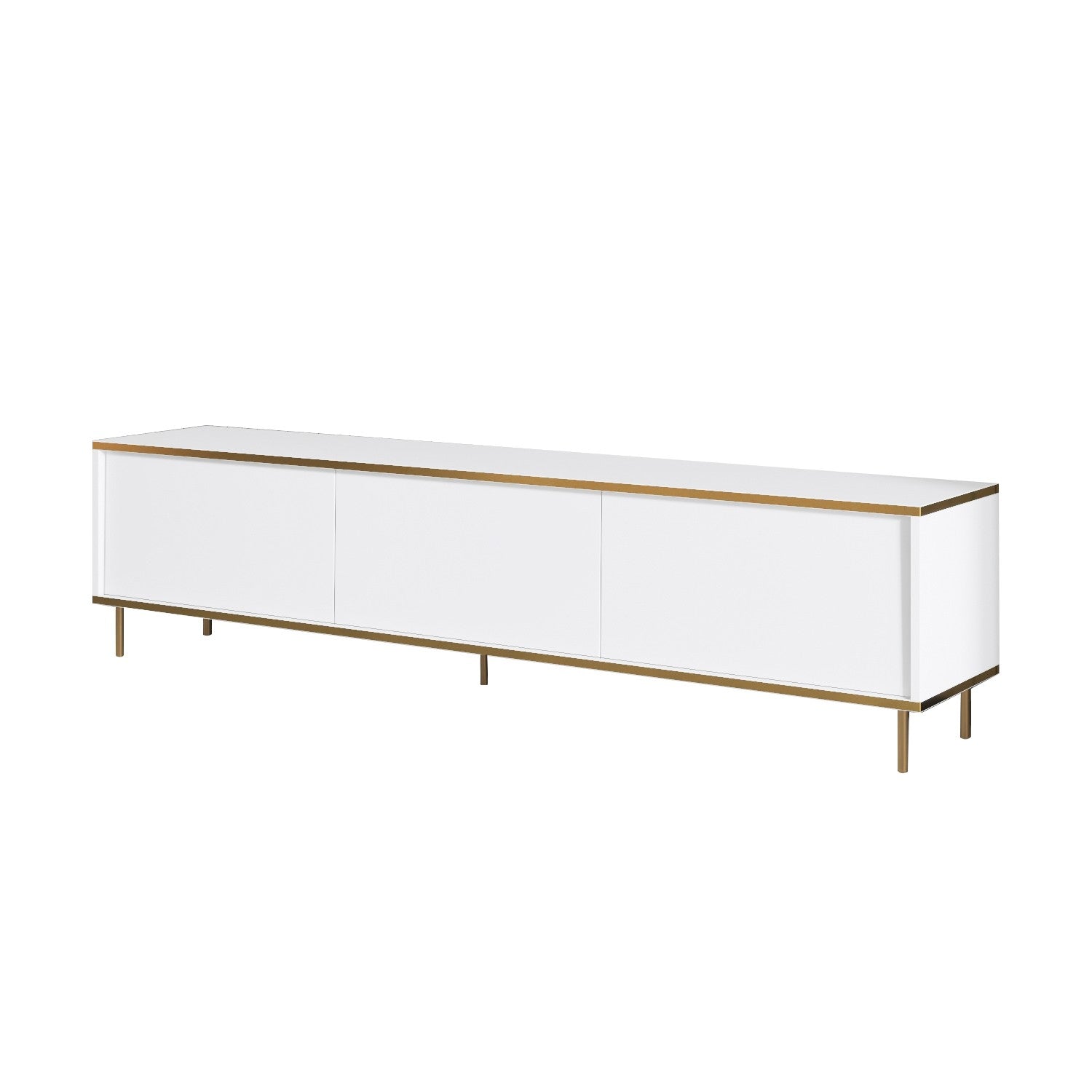Móvel de TV elegante – 180 cm – Branco e dourado – Painel de partículas revestido em melamina