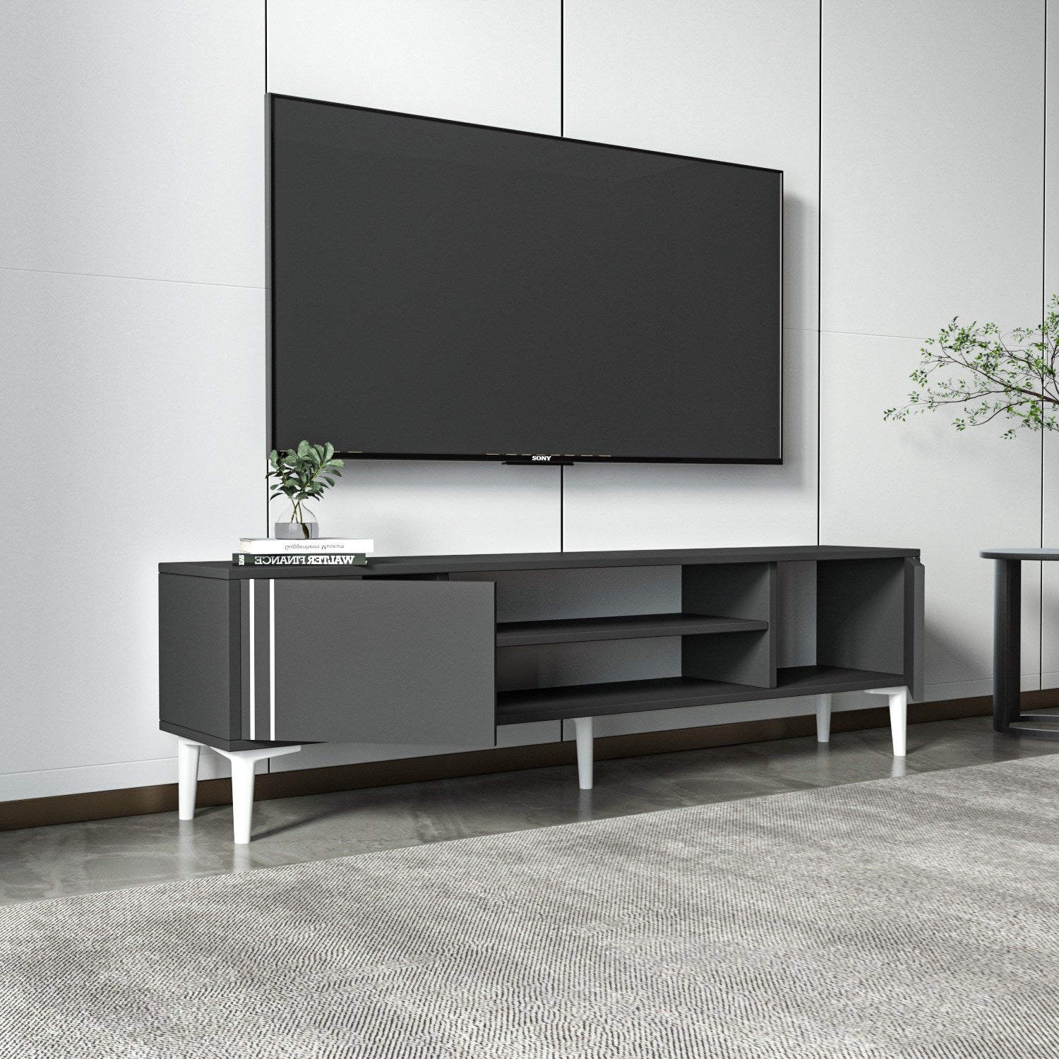 Móvel de TV – 140 cm – Antracite – Painel de partículas revestido a melamina