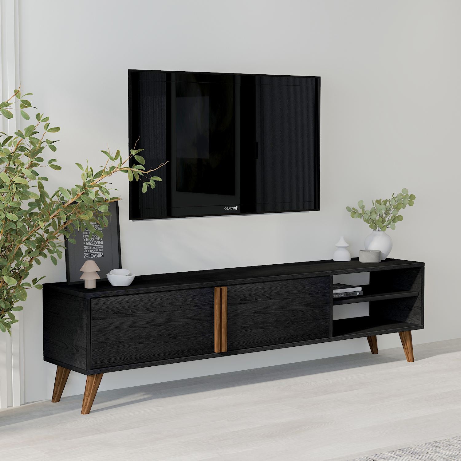 Móvel de TV – 160cm x 35cm x 29,6cm – Madeira Preta – MDF