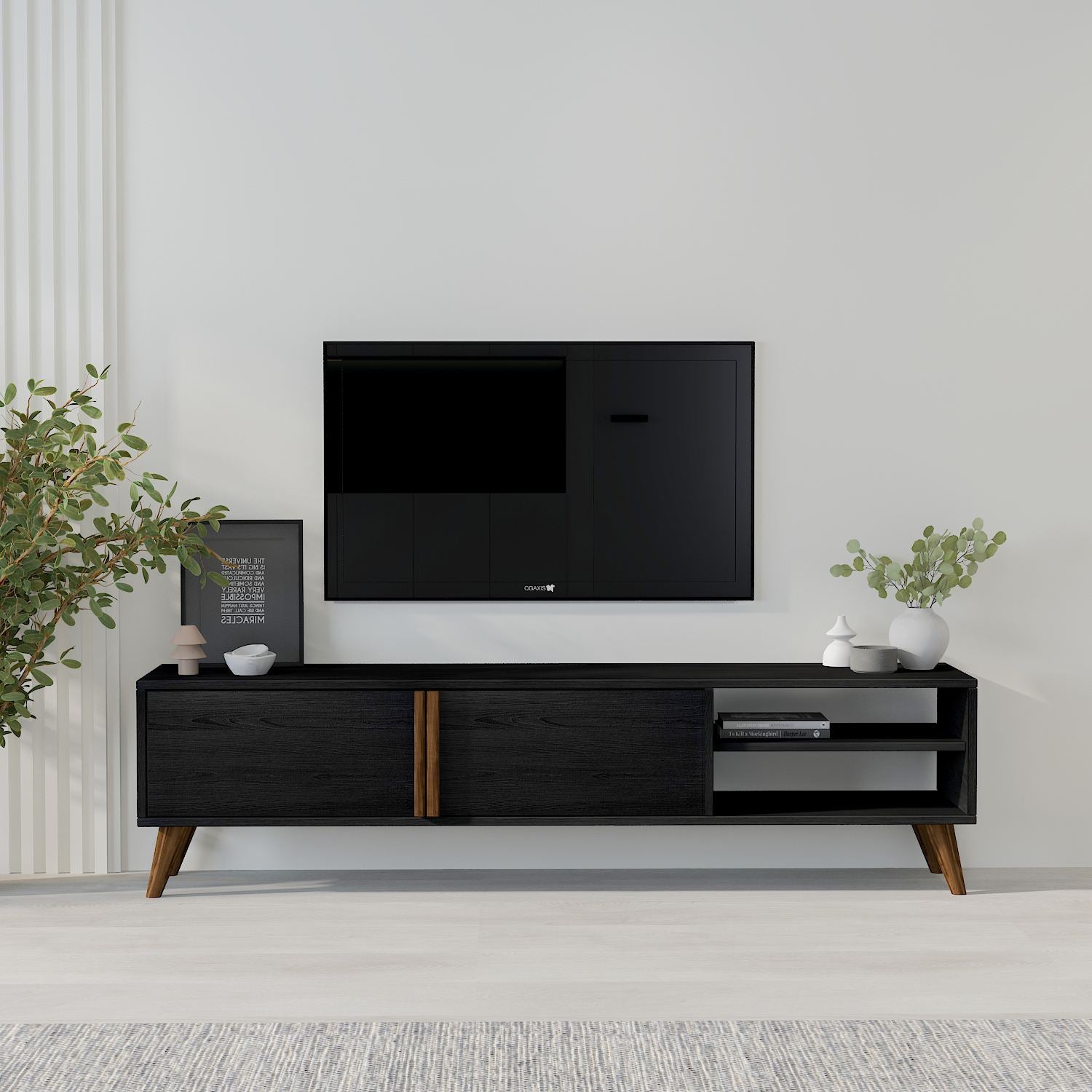 Móvel de TV – 160cm x 35cm x 29,6cm – Madeira Preta – MDF