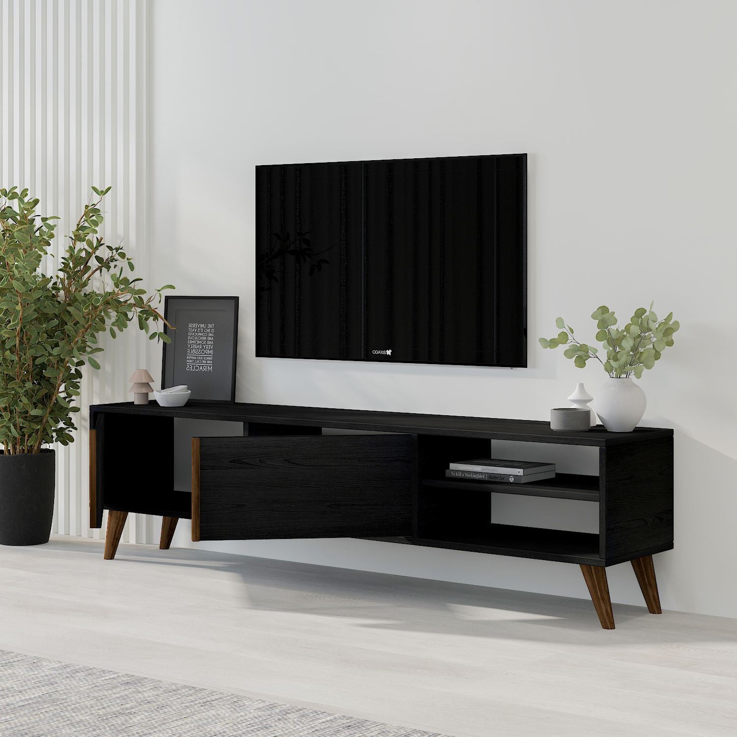 Móvel de TV – 160cm x 35cm x 29,6cm – Madeira Preta – MDF